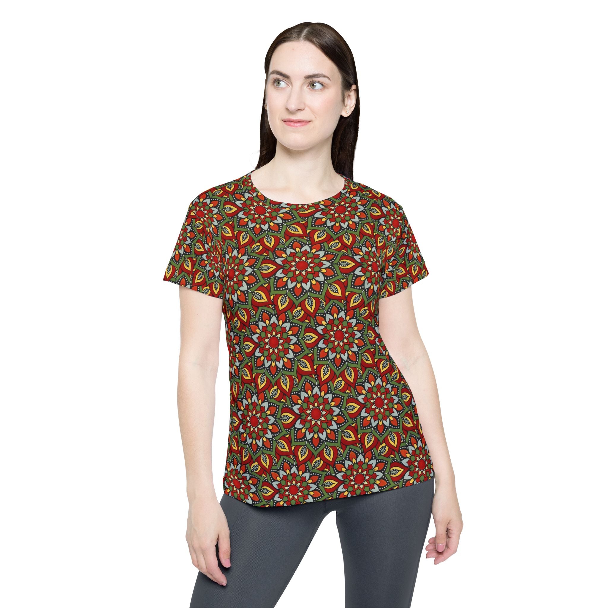 Veronica Mandala Women's Jersey — Floral All-Over Print Athletic Tee