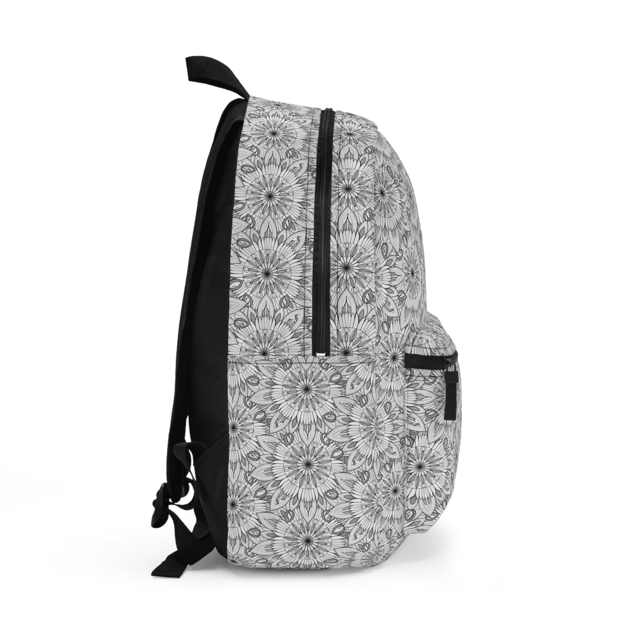 David Mandala Art Monochrome Floral Mandala Backpack – Elegant Black & White Daypack