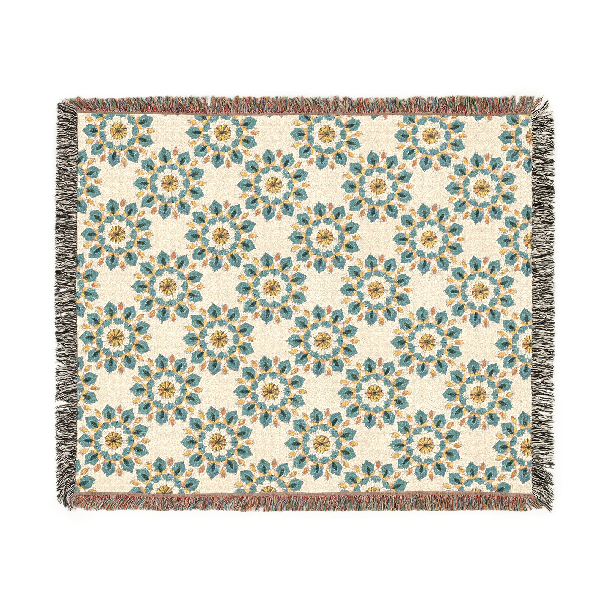 Daphne Mandala Art Woven Blanket — Boho Floral Medallion Throw Blanket (Reversible, Cozy Home Décor) by Infinite Hue