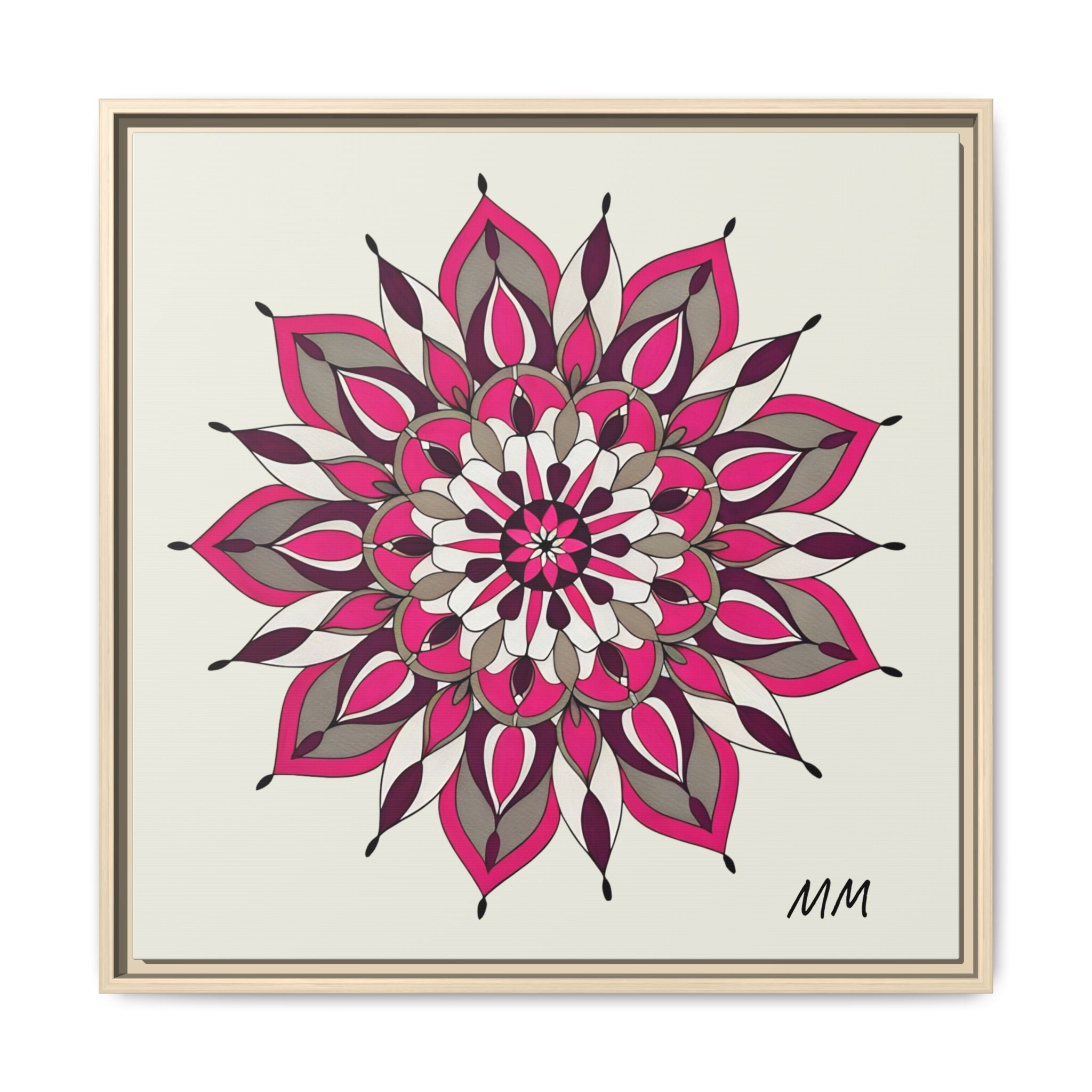 Maeve Framed Pink Mandala Matte Canvas Art — Modern Floral Wall Decor