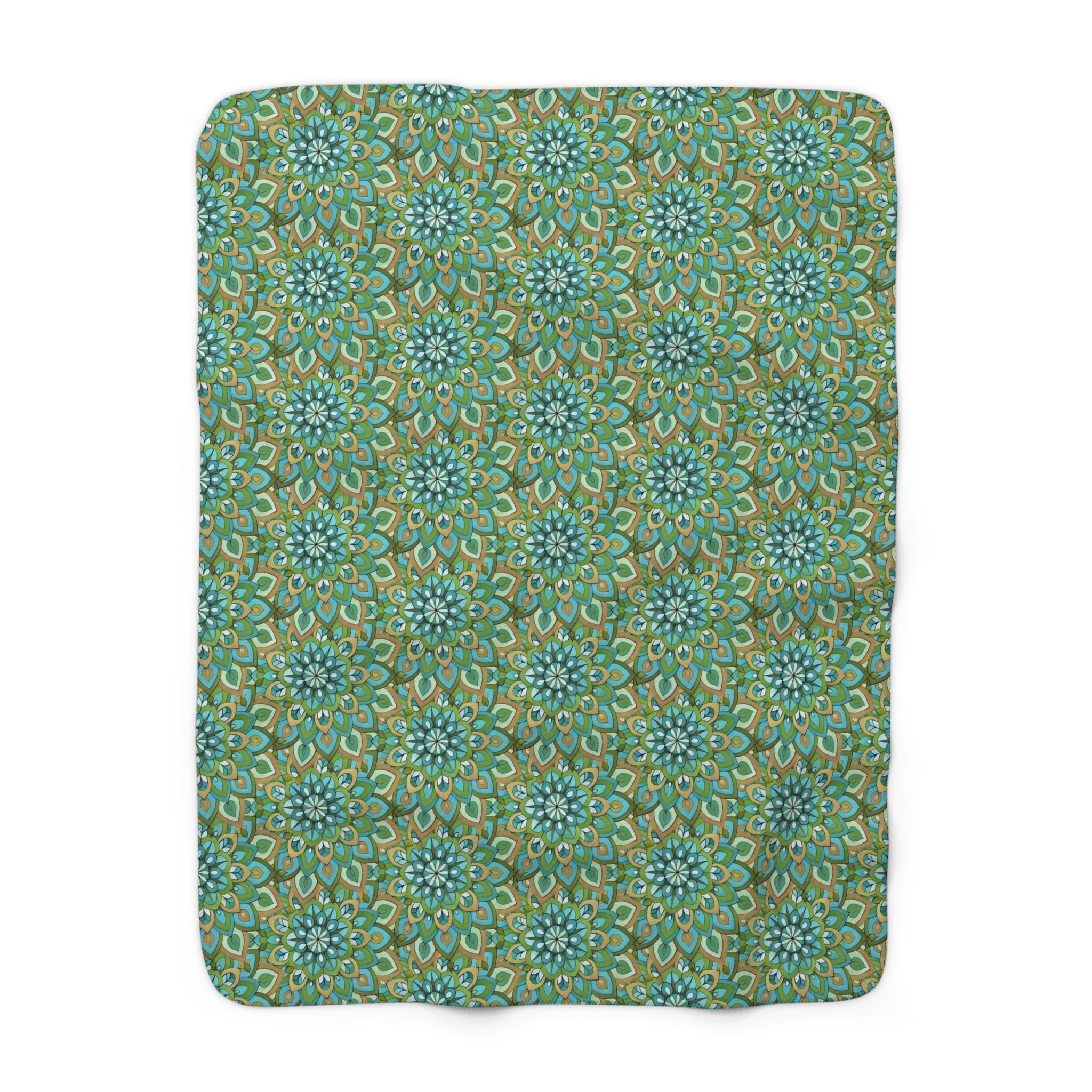 Mary Mandala Teal Floral Plush Sherpa Blanket