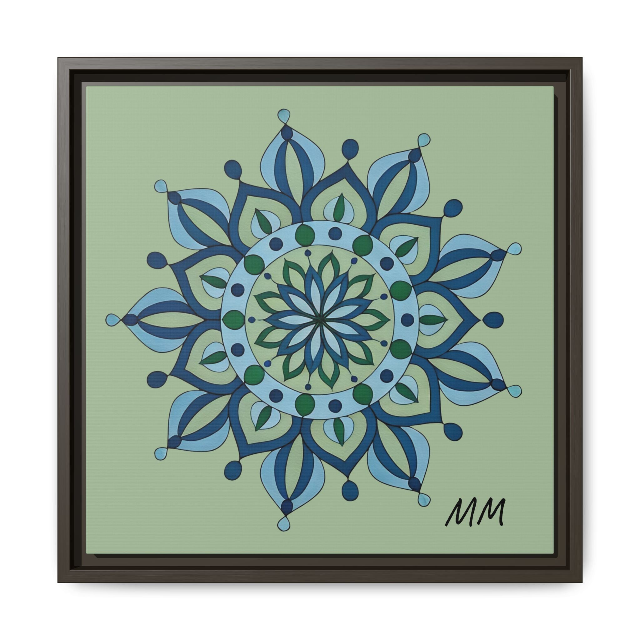 Esme Framed Blue-Green Mandala Matte Canvas Wall Art