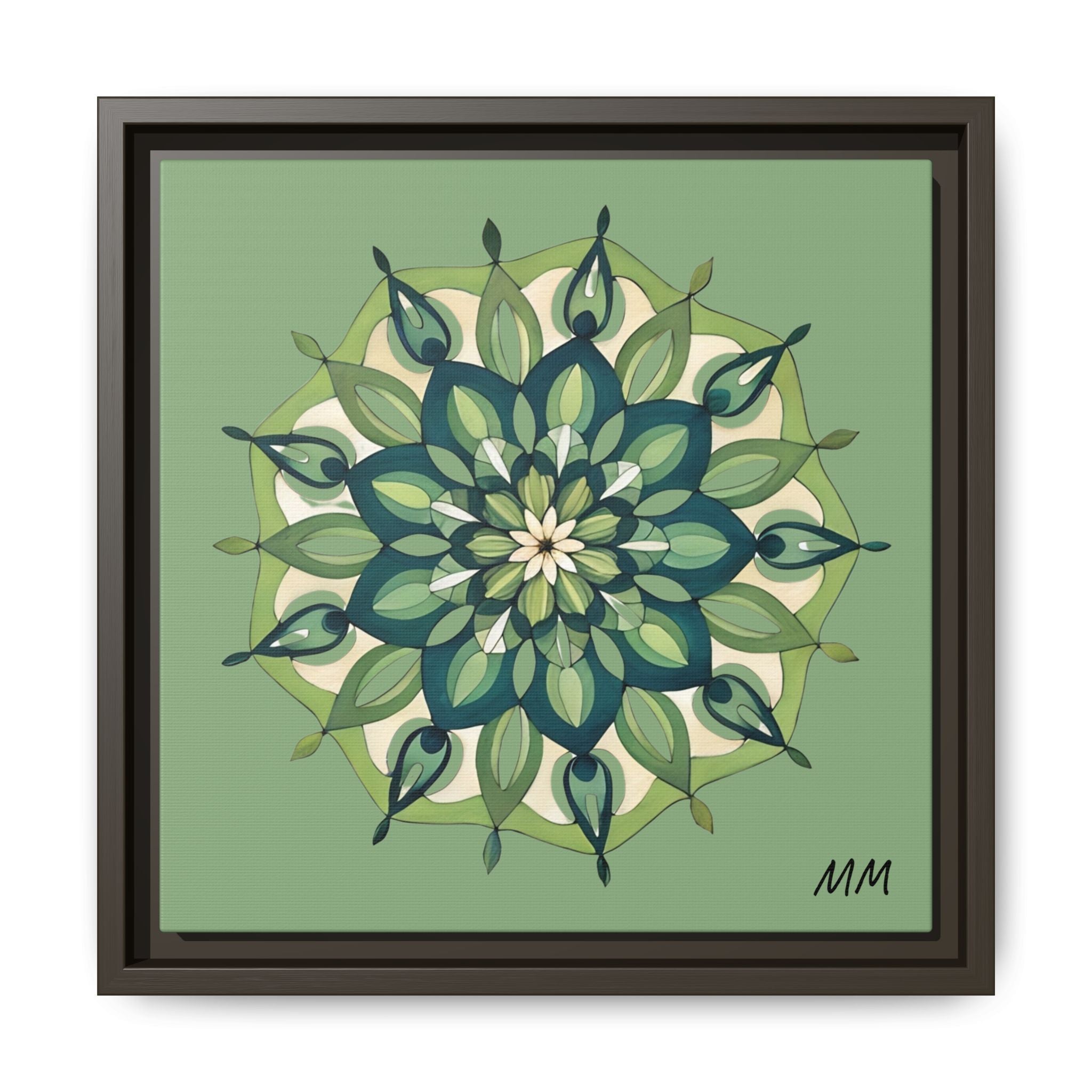 Evie Green Floral Mandala Matte Canvas Framed Wall Art
