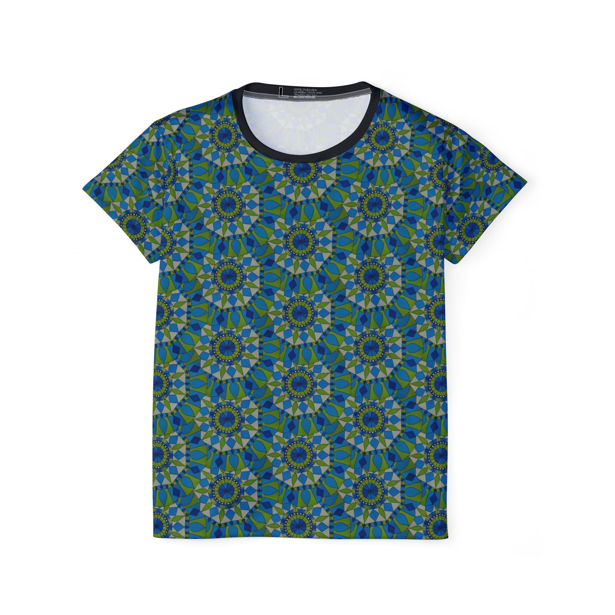 Colton Mandala Women's Athletic Tee — Blue Green Mosaic Floral All-Over Print