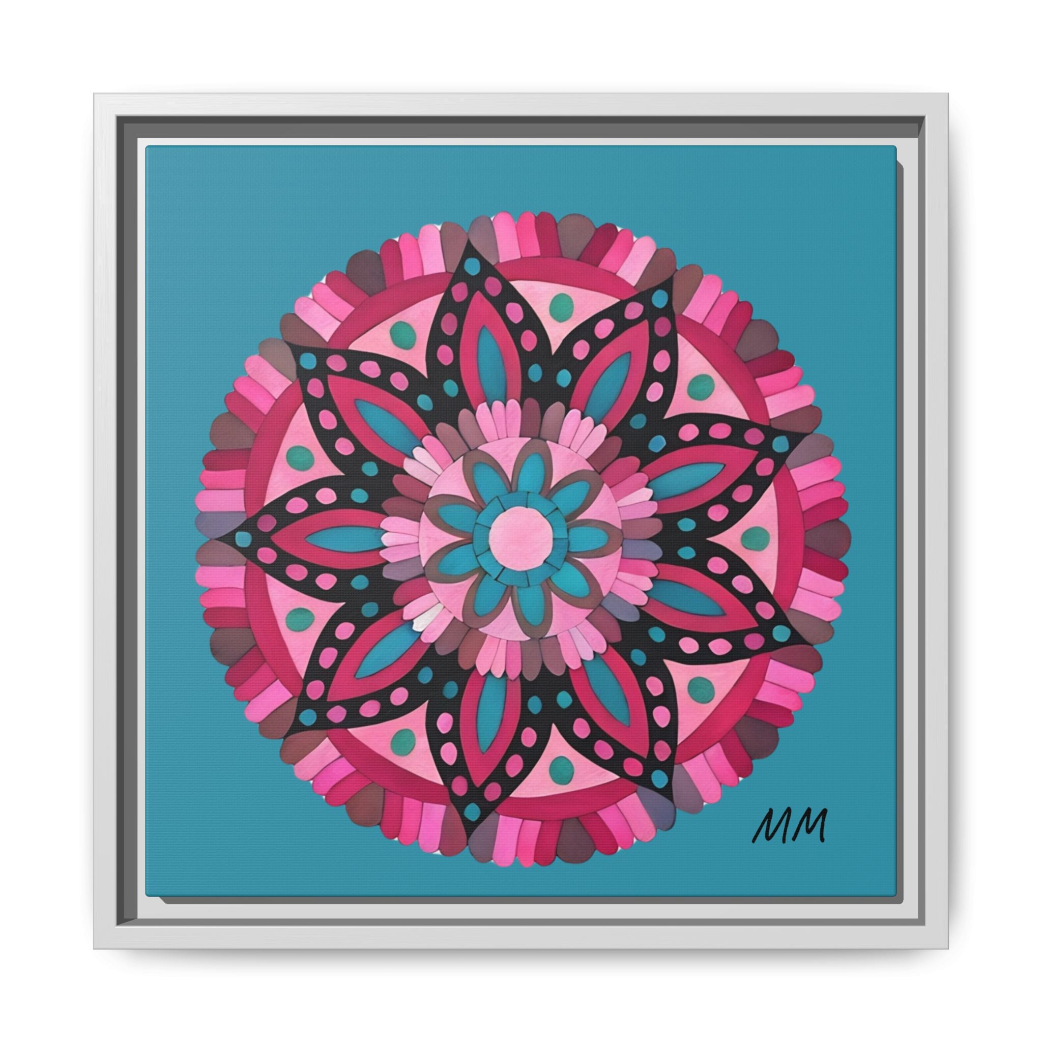 Lennon Framed Floral Mandala Canvas Art – Pink & Teal Decorative Wall Print