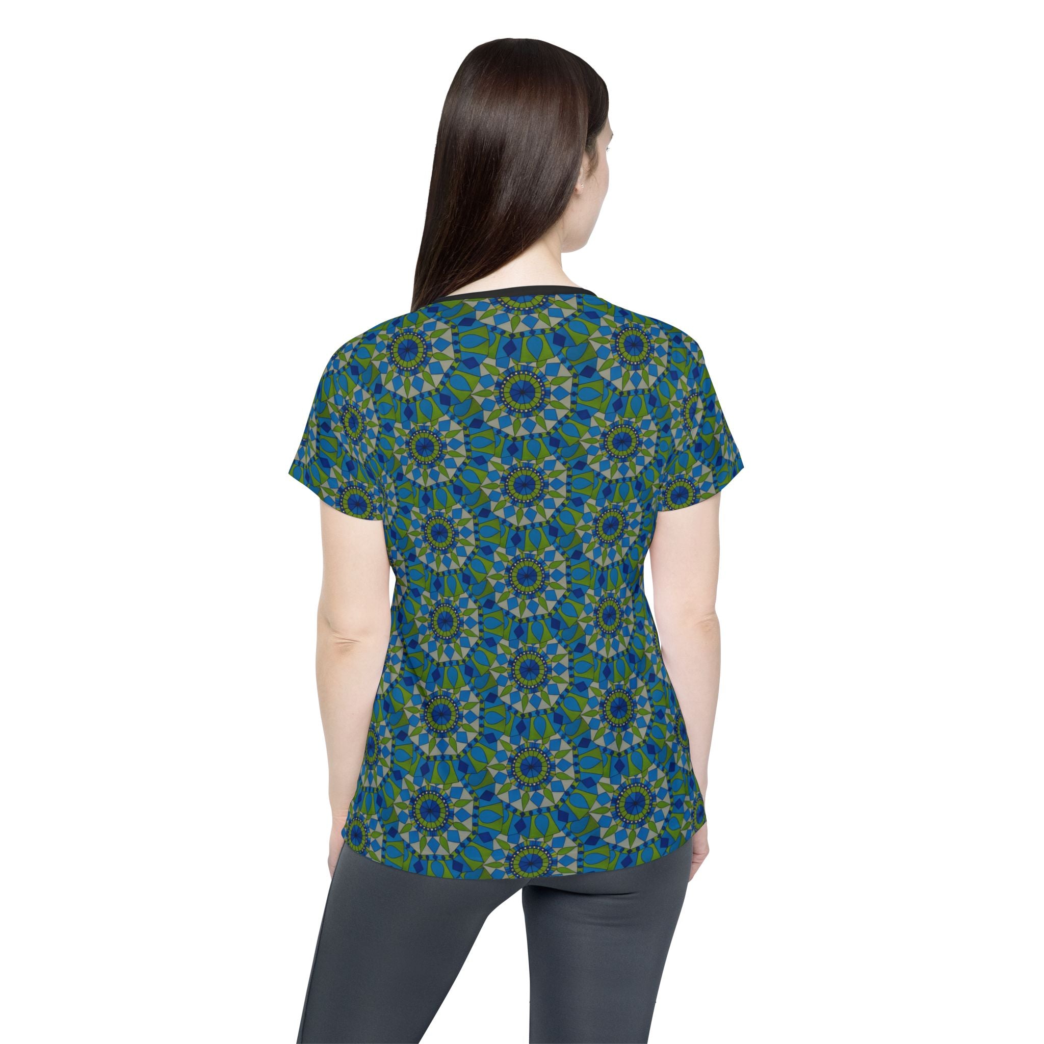 Colton Mandala Women's Athletic Tee — Blue Green Mosaic Floral All-Over Print