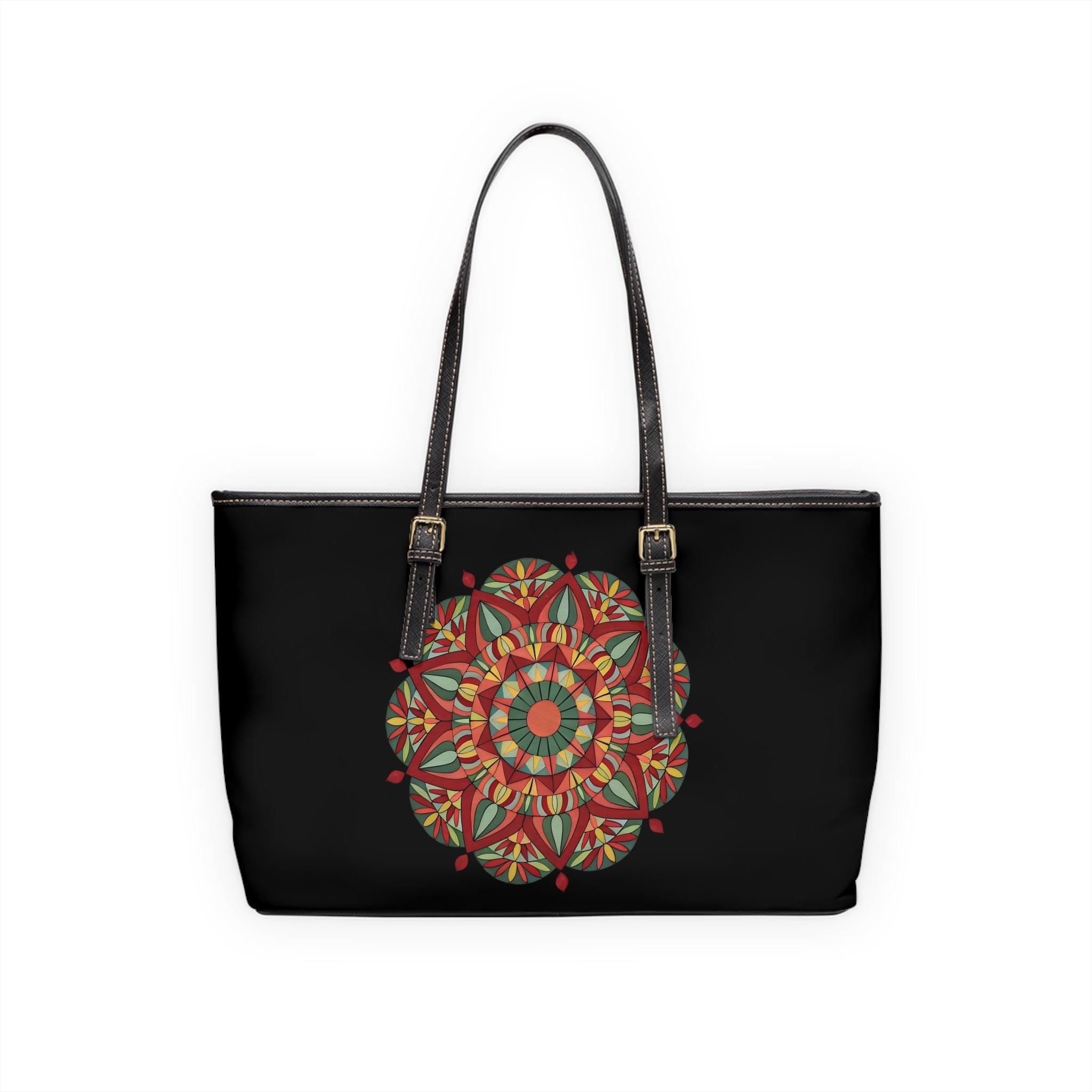Thalia Mandala PU Leather Shoulder Bag – Boho Floral Tote by Infinite Hue