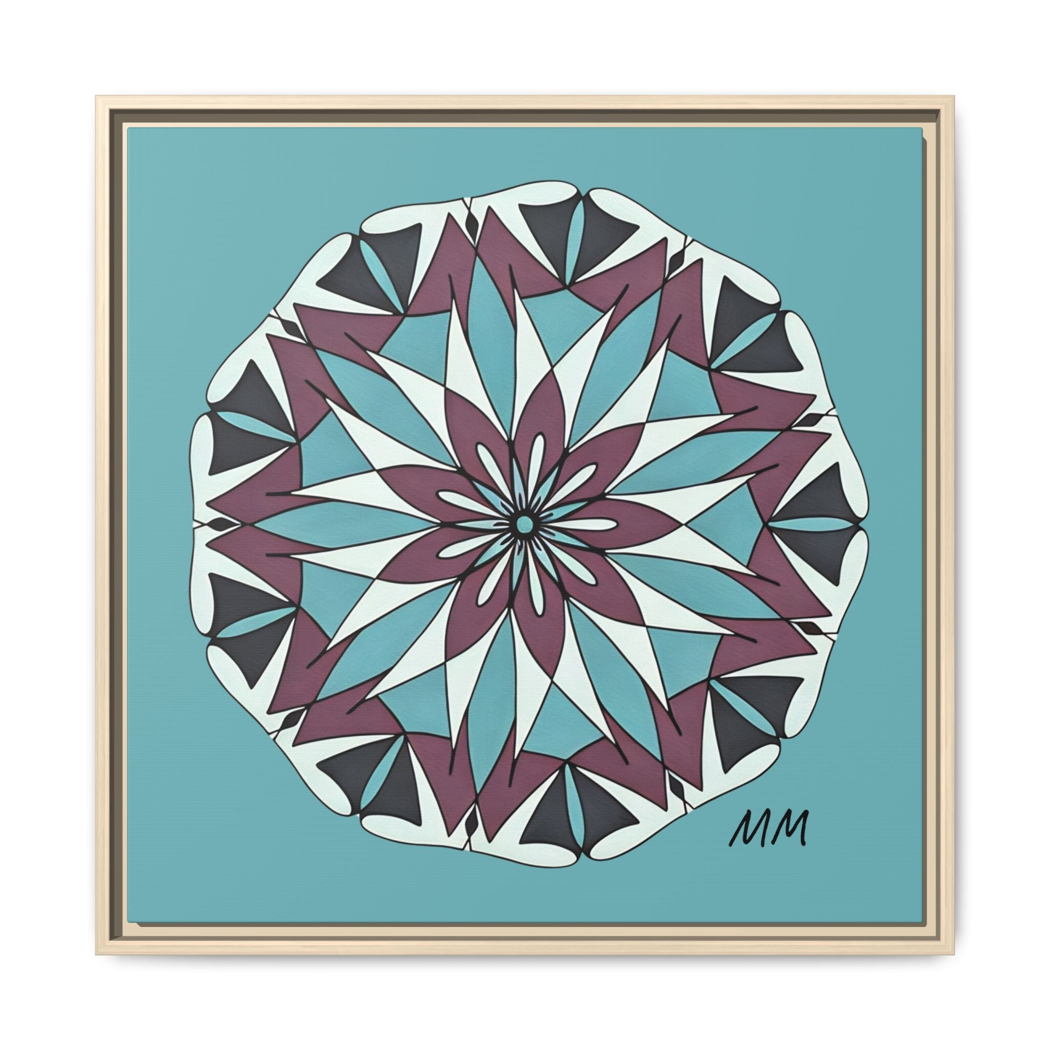 Milani Framed Mandala Canvas Wall Art — Teal & Plum Geometric Design
