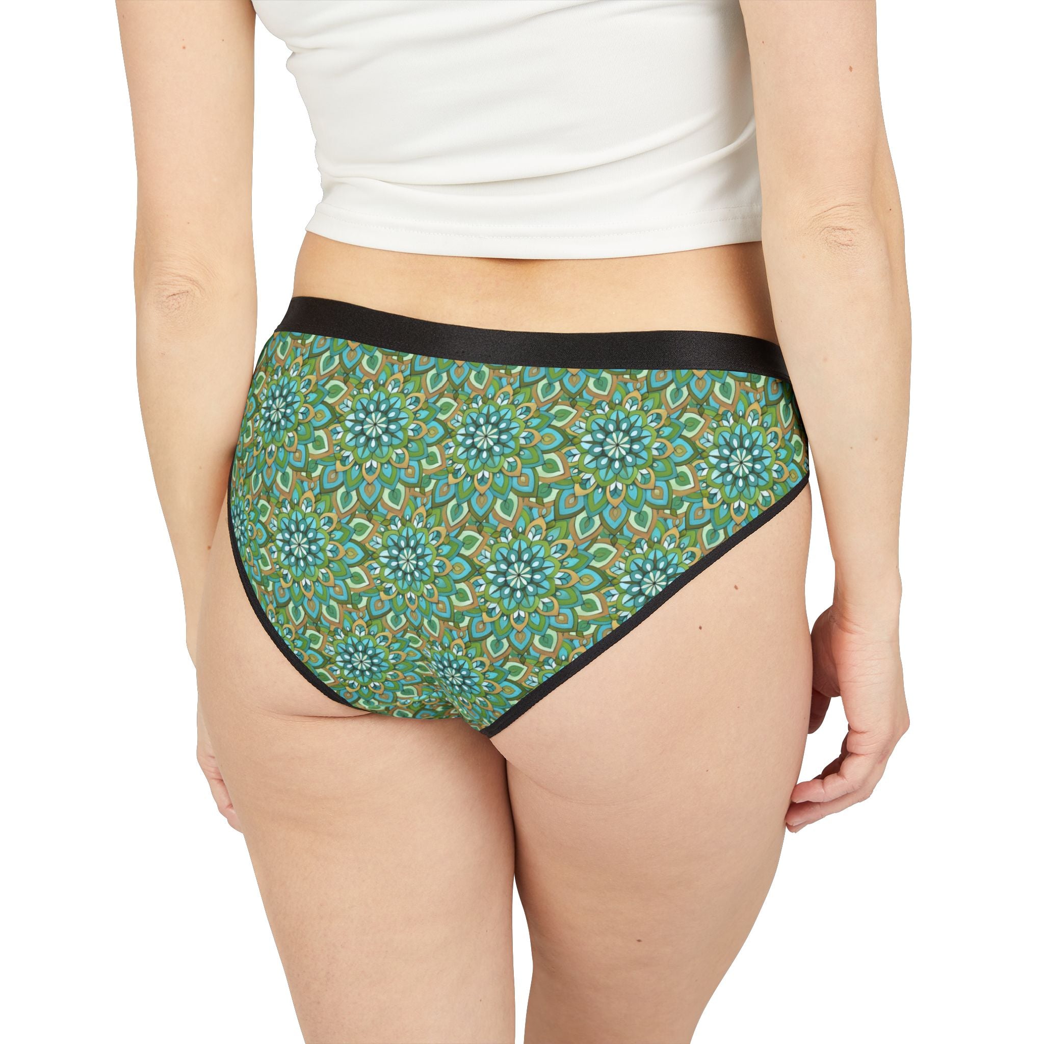 Mary Mandala Art Floral Kaleidoscope Bikini Briefs — Green Mandala Print Women's Underwear