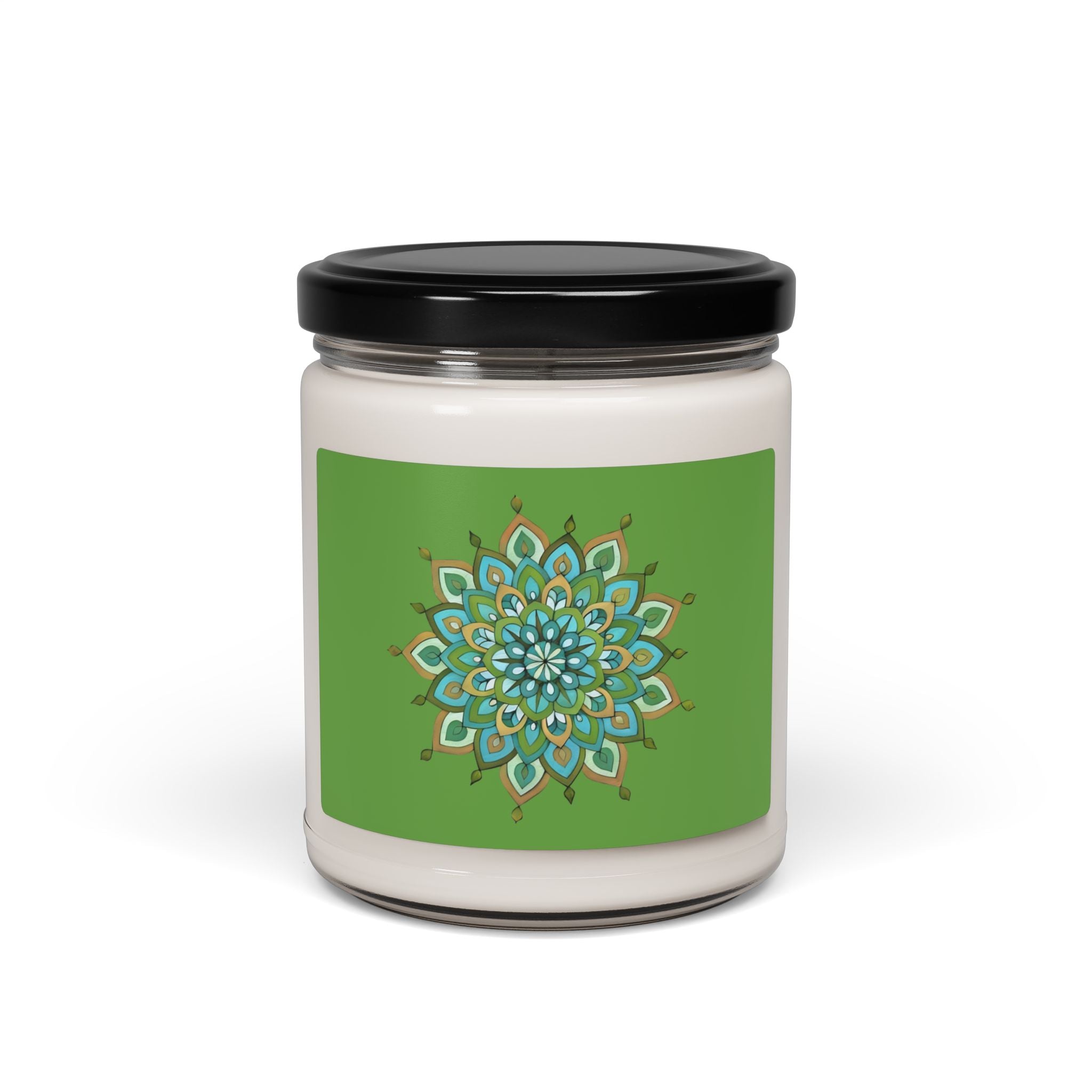 Mary Mandala Infinite Hue Soy Candle — 9oz Scented Jar Candle with Green Mandala Design