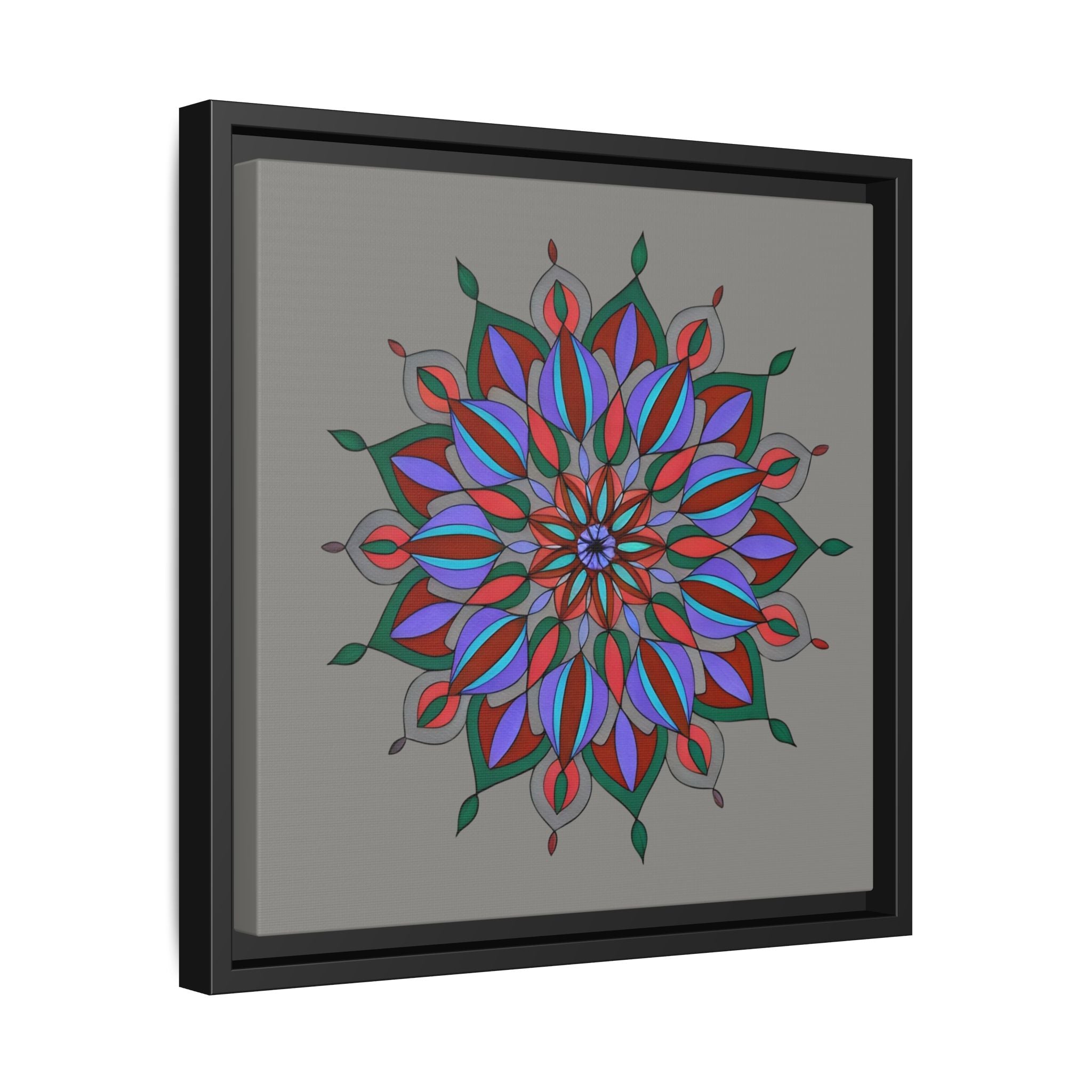 Maya Framed Floral Mandala Matte Canvas Wall Art — Teal Boho Home Decor
