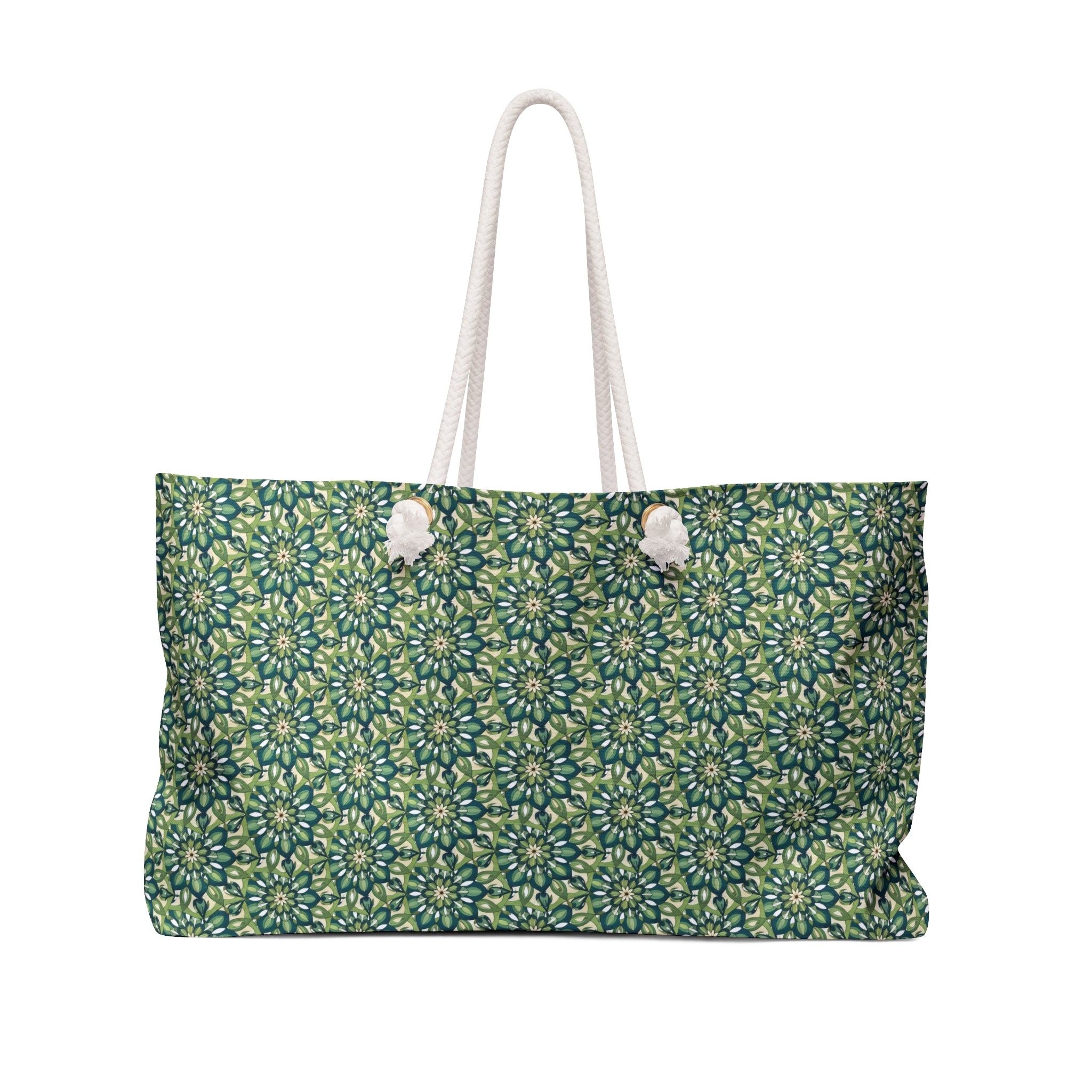 Evie Mandala Green Floral Weekender Bag — Boho Mandala Travel Tote