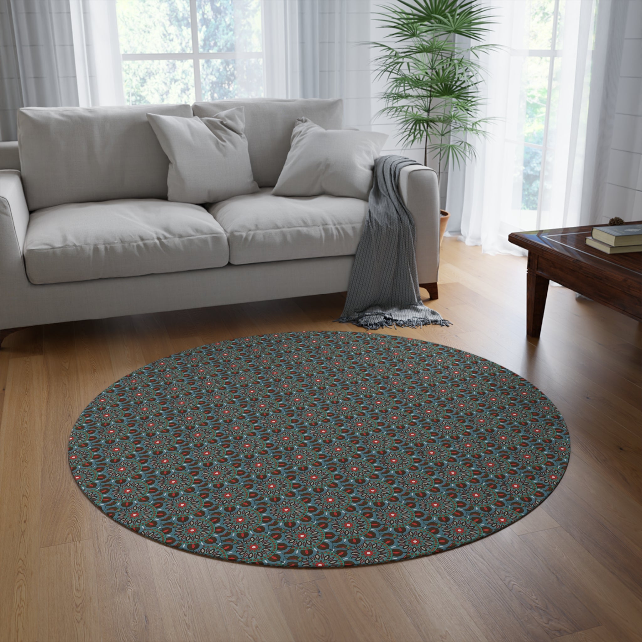 Everlee Boho Floral Medallion Round Rug — Vintage Patterned Area Rug
