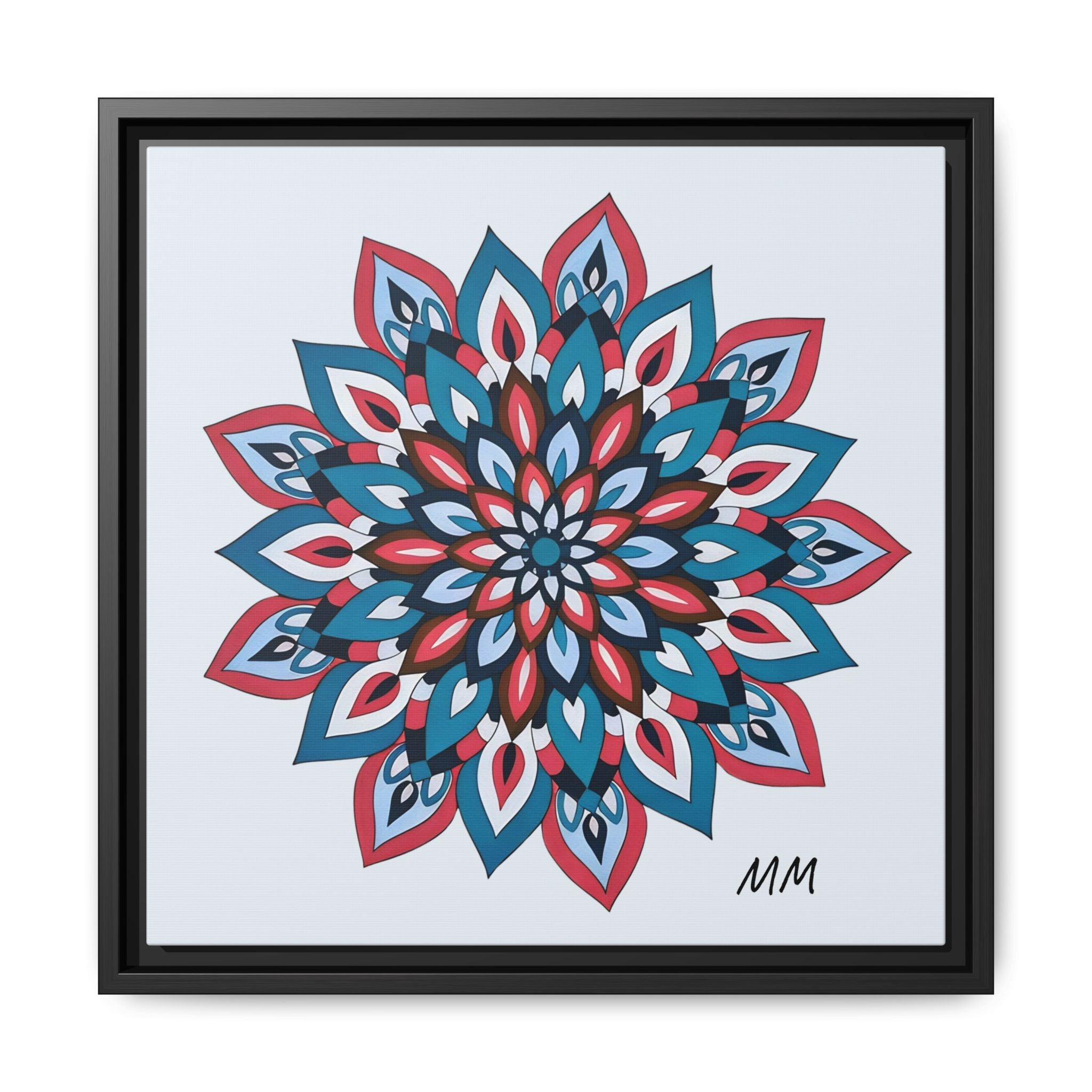 Quinn Framed Mandala Wall Art Print — Blue & Coral Floral Canvas