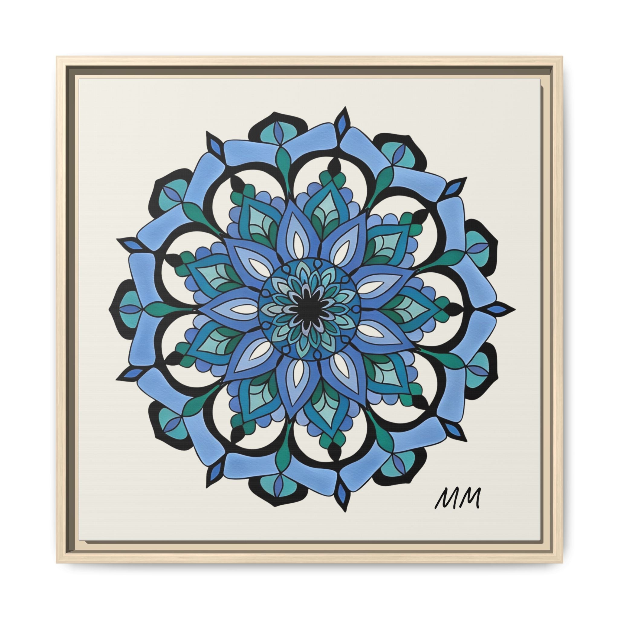 Leilani  Blue Floral Mandala Framed Canvas Art — Matte Multi-Color Wall Decor
