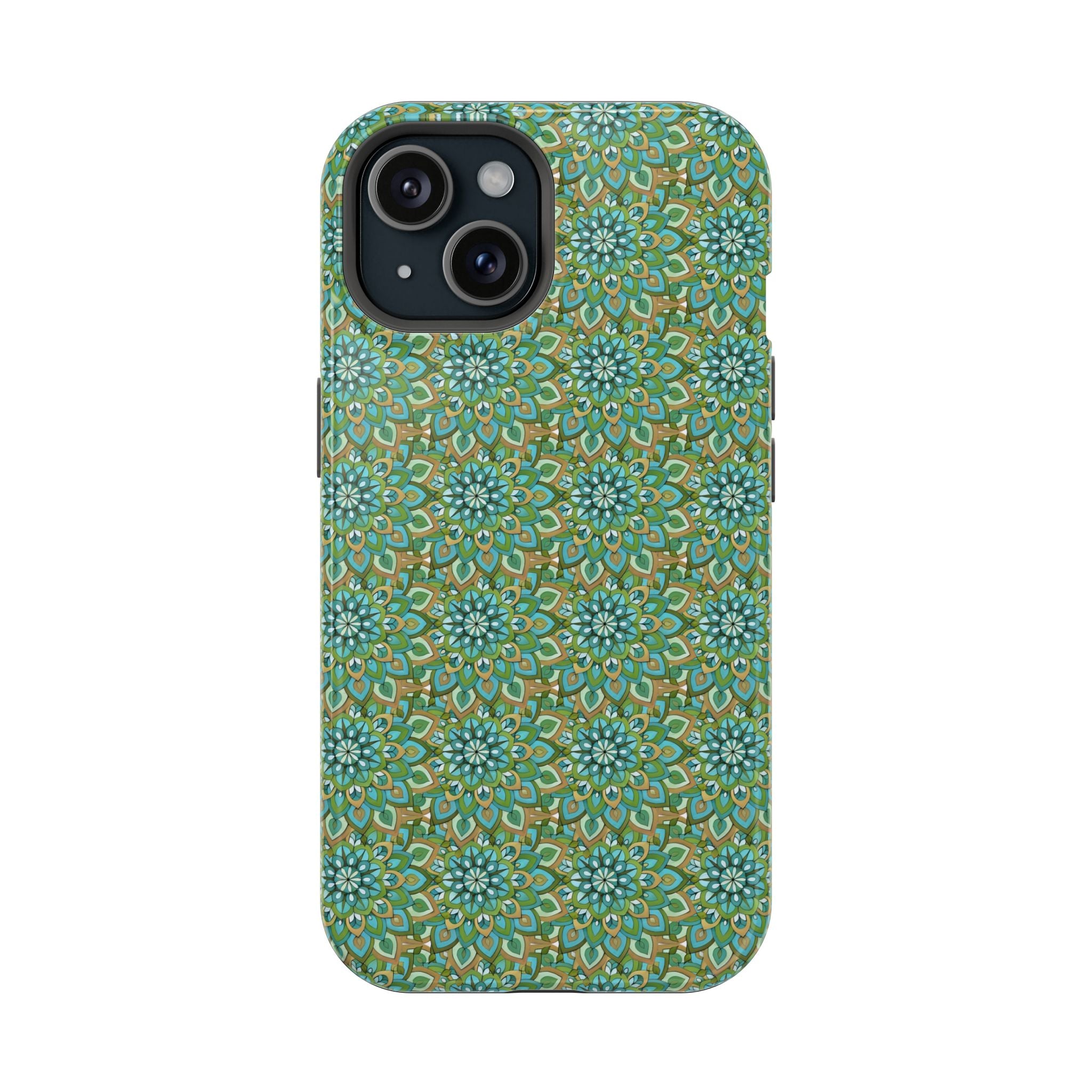 Mary Mandala Magnetic Impact-Resistant Phone Case — Green Floral Mandala Pattern