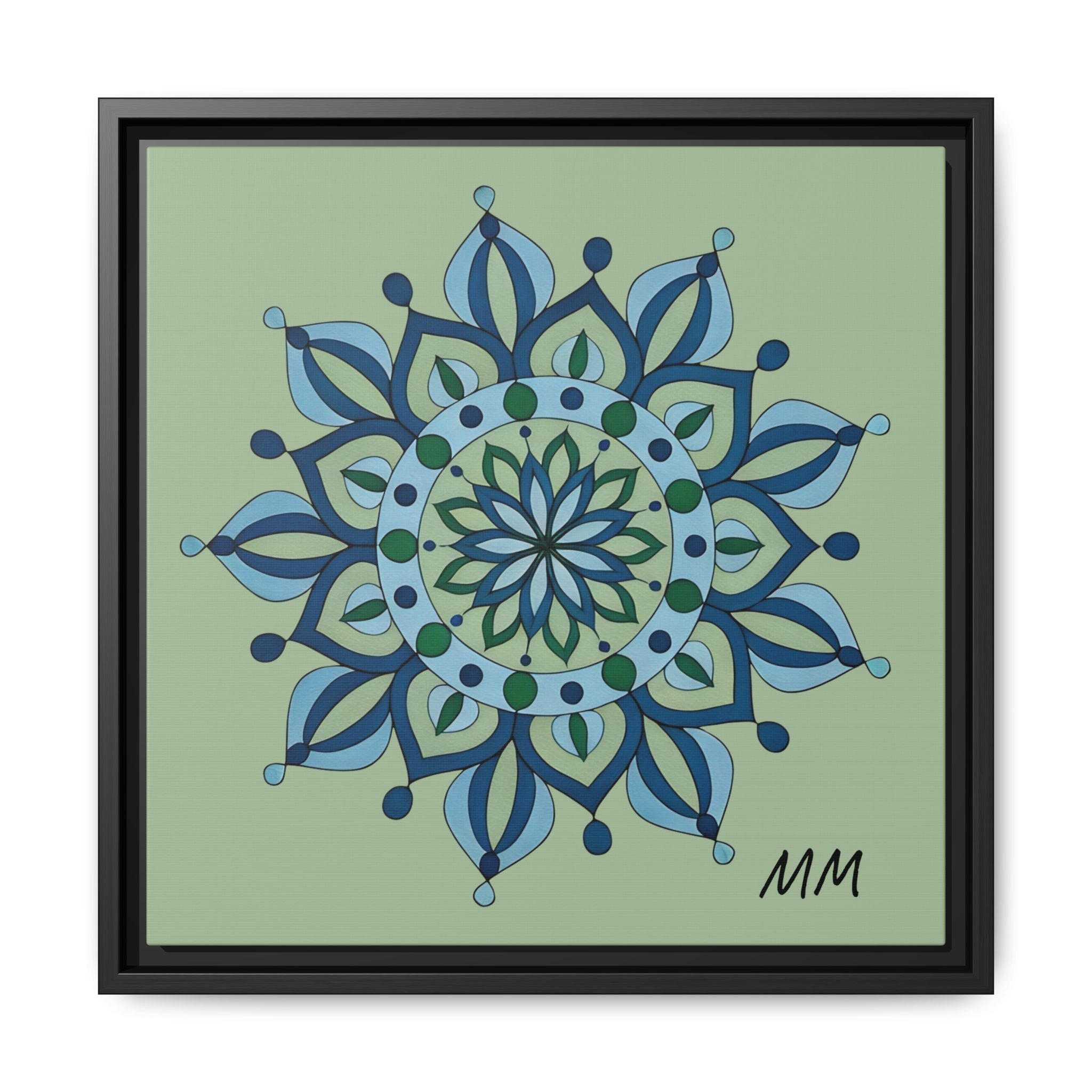 Esme Framed Blue-Green Mandala Matte Canvas Wall Art