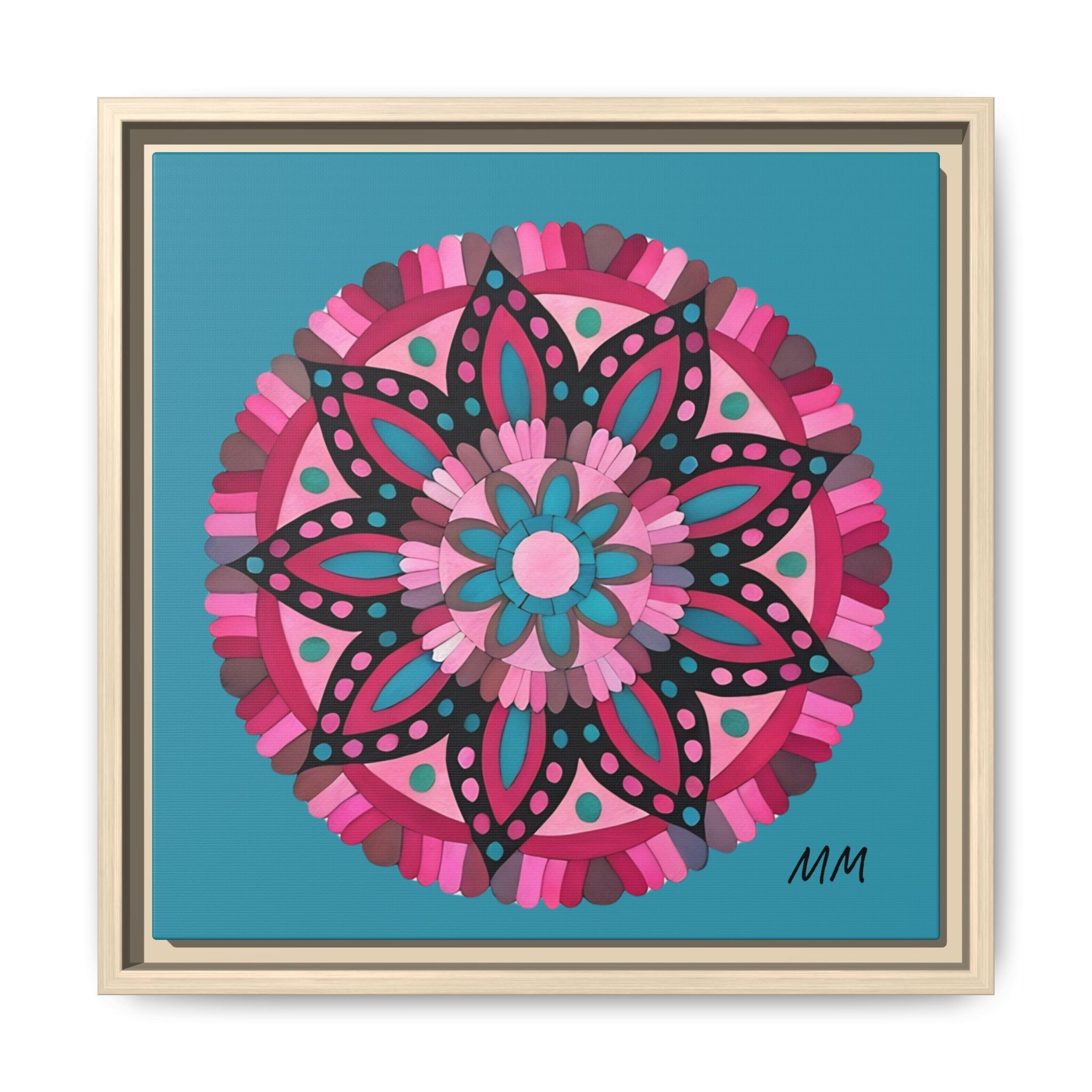 Lennon Framed Floral Mandala Canvas Art – Pink & Teal Decorative Wall Print