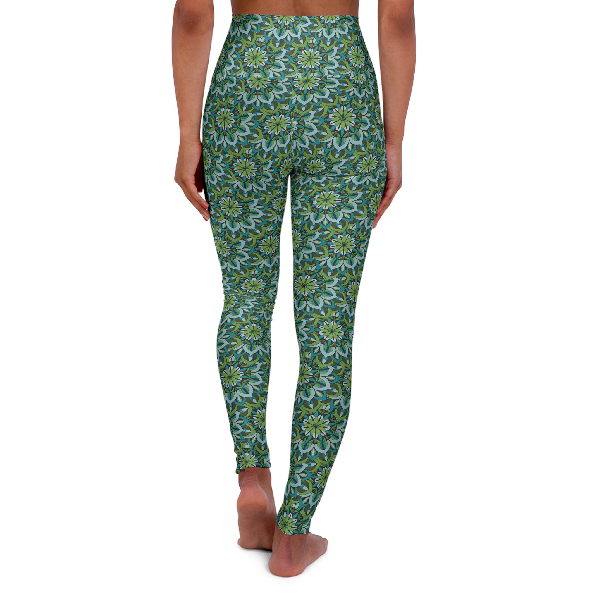 Lynne Mandala High-Waist Yoga Leggings — Green Floral Print (AOP)