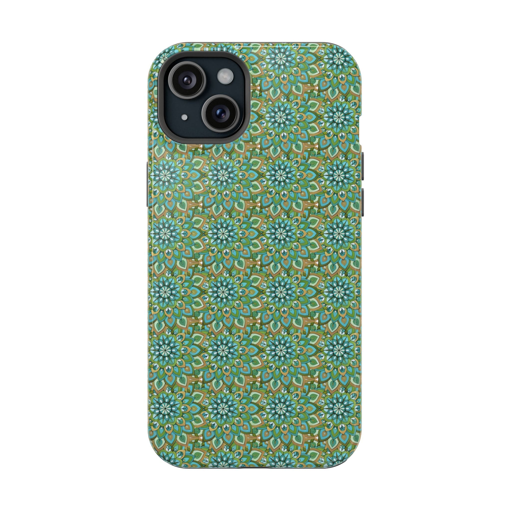 Mary Mandala Magnetic Impact-Resistant Phone Case — Green Floral Mandala Pattern