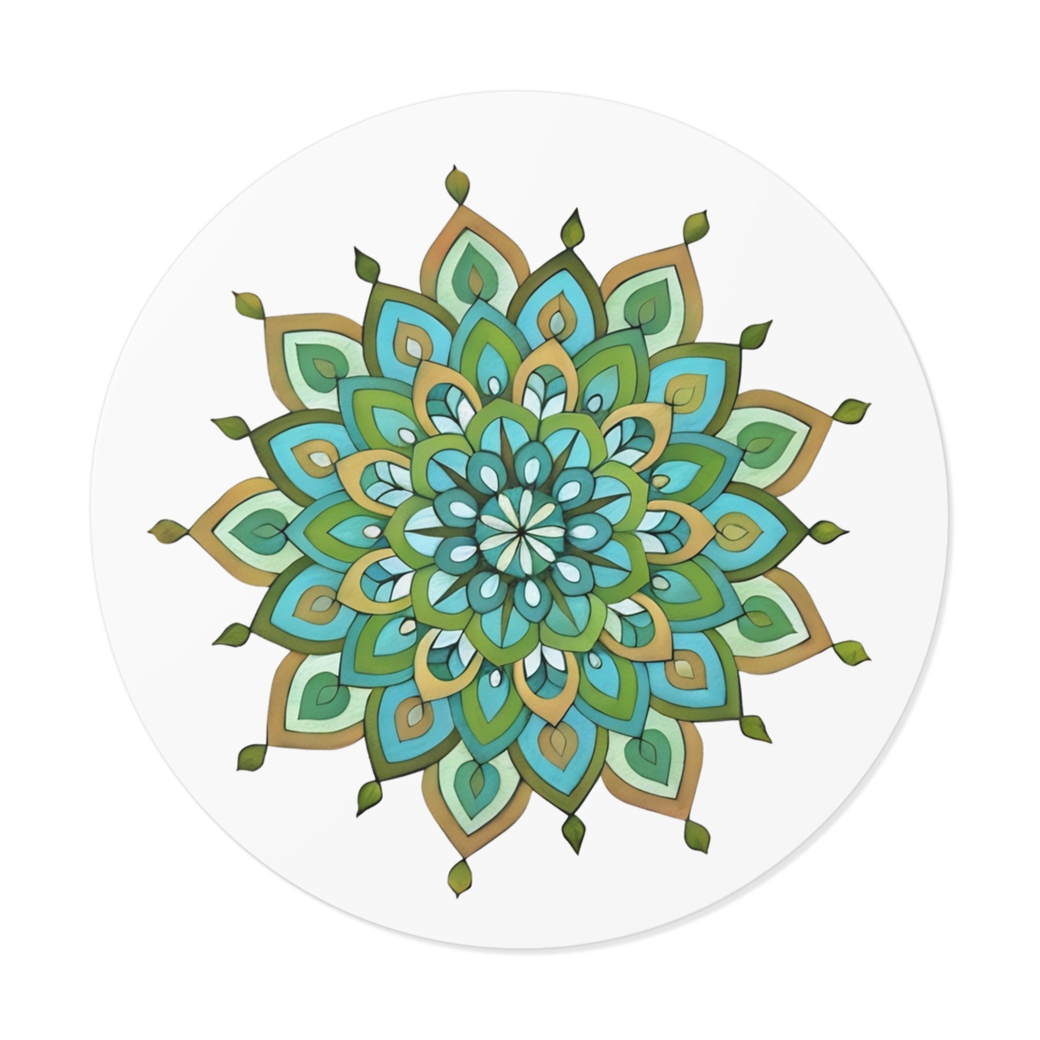 Mary Mandala Round Vinyl Sticker — Floral Boho Decorative Decal Teal Green