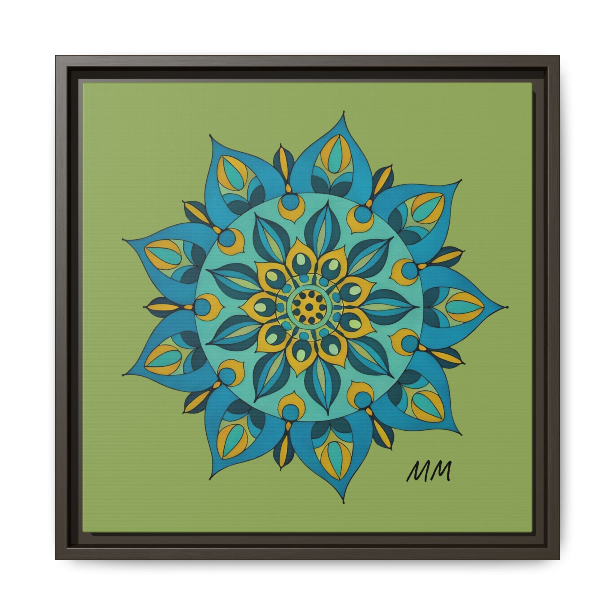 Genesis Framed Mandala Wall Art — Teal & Gold Floral Canvas