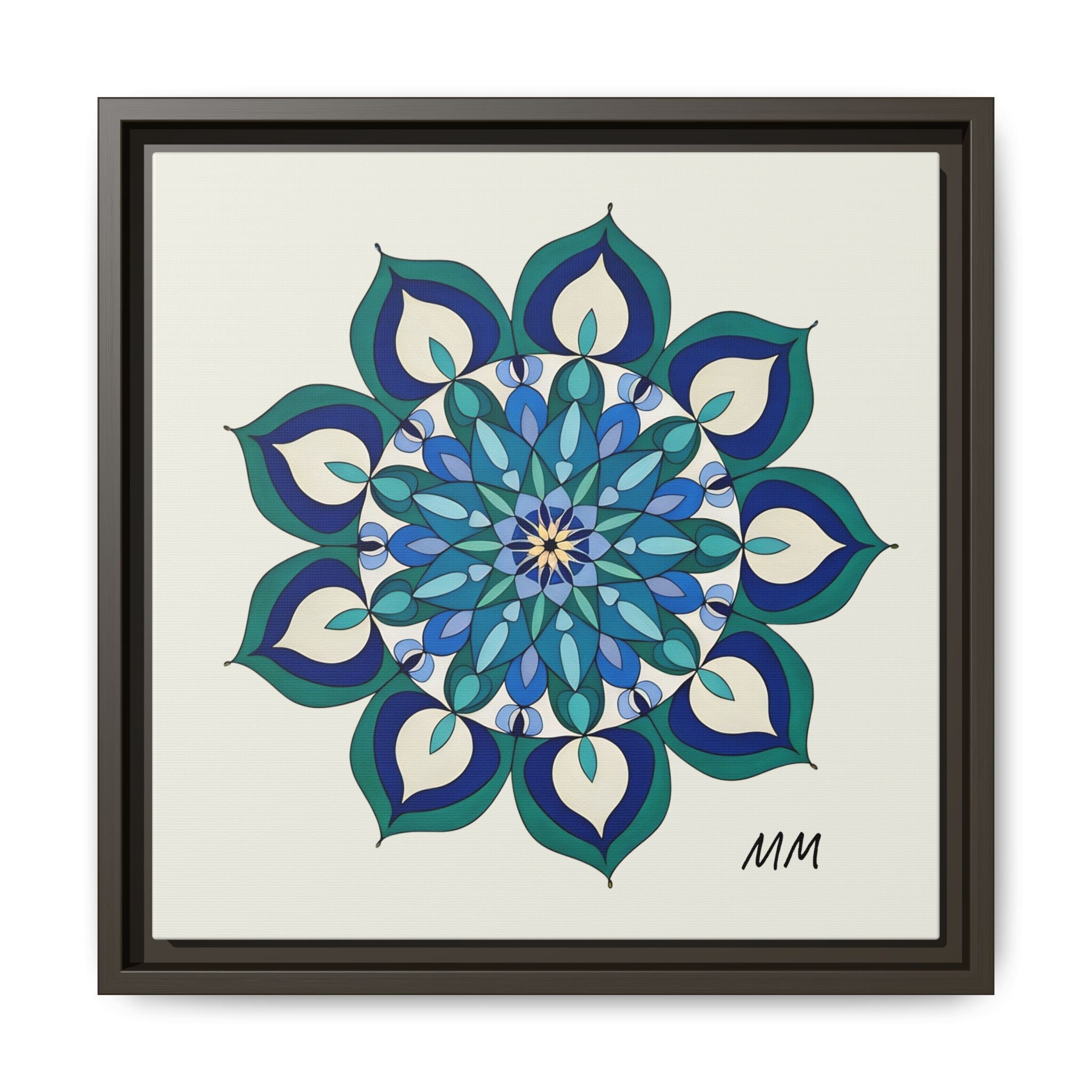 Lottie Framed Blue Green Mandala Wall Art — Matte Canvas Print