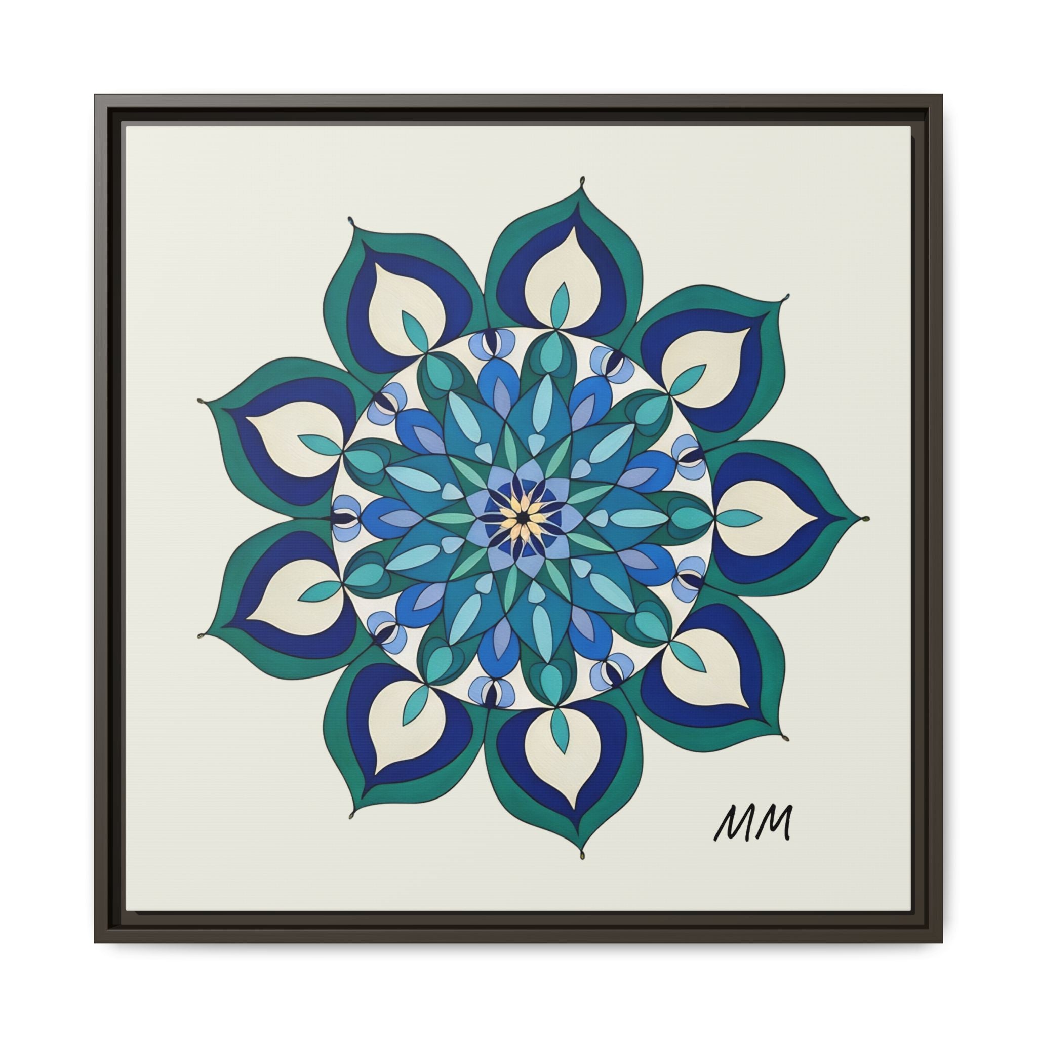 Lottie Framed Blue Green Mandala Wall Art — Matte Canvas Print