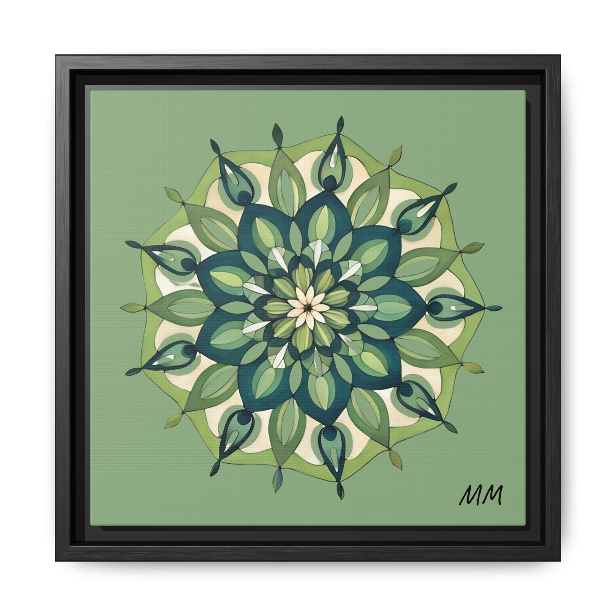 Evie Green Floral Mandala Matte Canvas Framed Wall Art