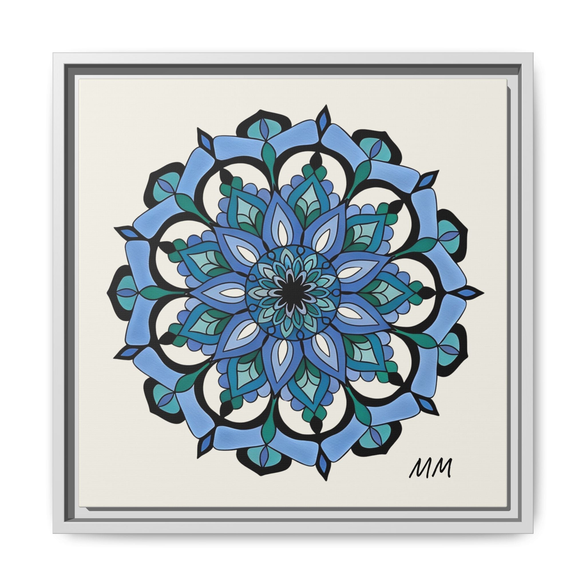 Leilani  Blue Floral Mandala Framed Canvas Art — Matte Multi-Color Wall Decor