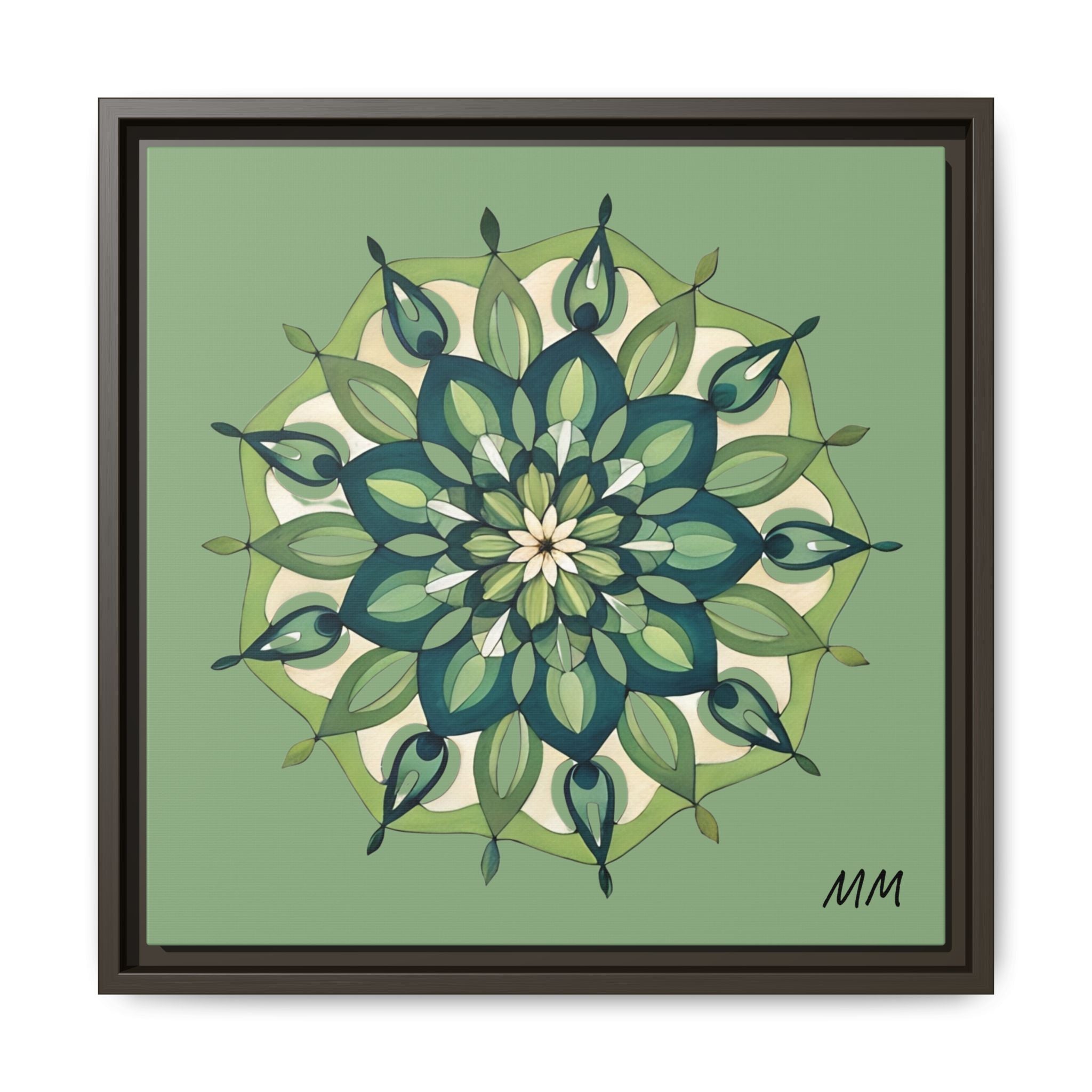 Evie Green Floral Mandala Matte Canvas Framed Wall Art