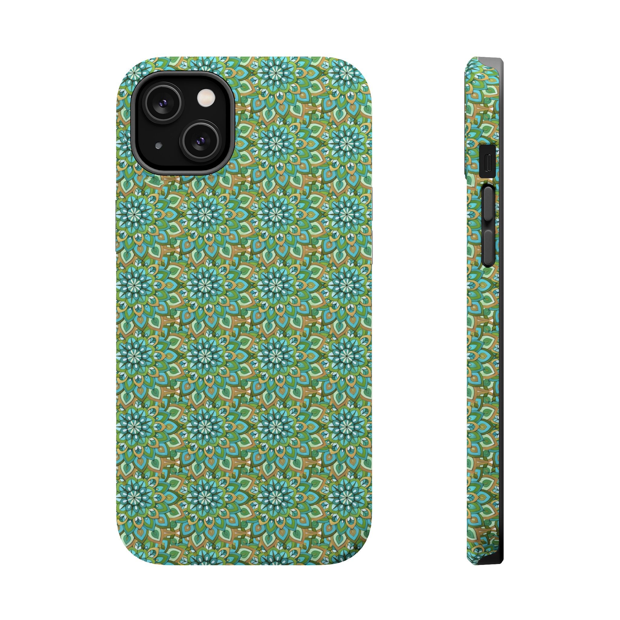 Mary Mandala Magnetic Impact-Resistant Phone Case — Green Floral Mandala Pattern
