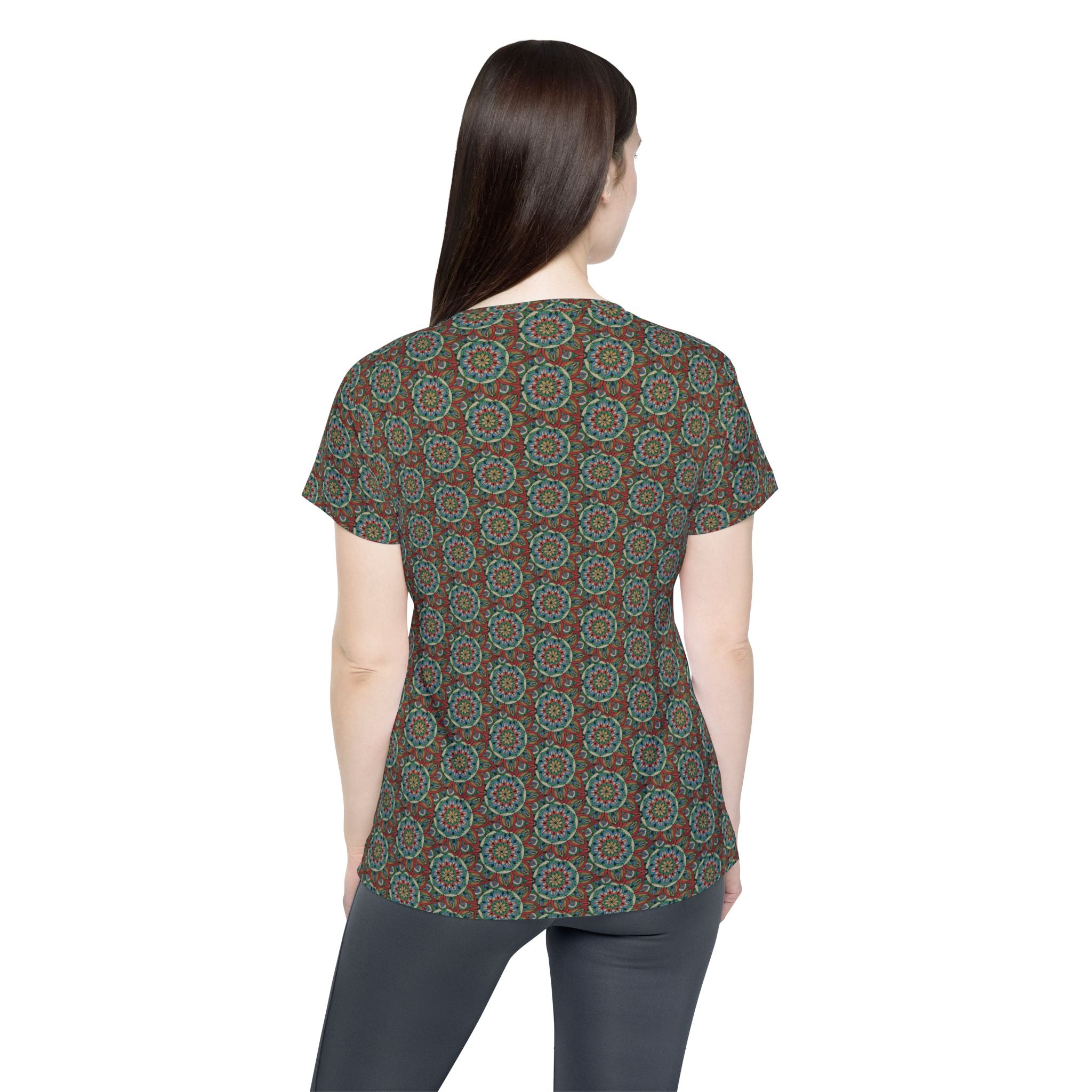 Elliot Mandala Art Women's Patterned Sports Jersey — Teal & Rust Geometric All-Over Print