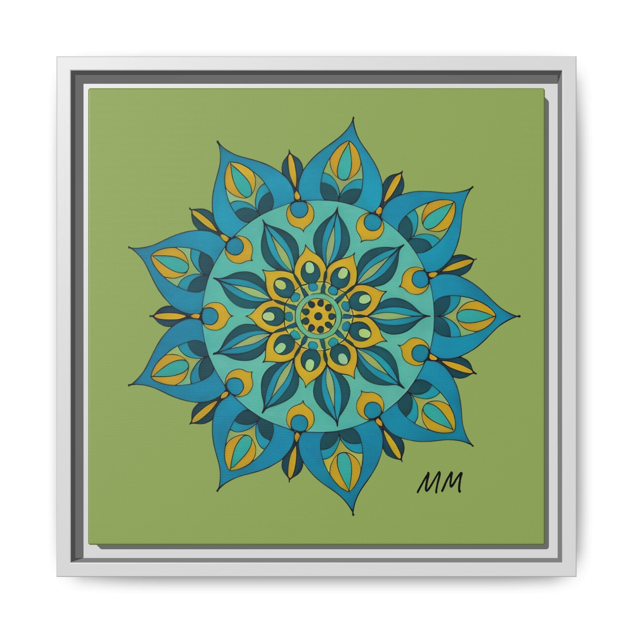 Genesis Framed Mandala Wall Art — Teal & Gold Floral Canvas