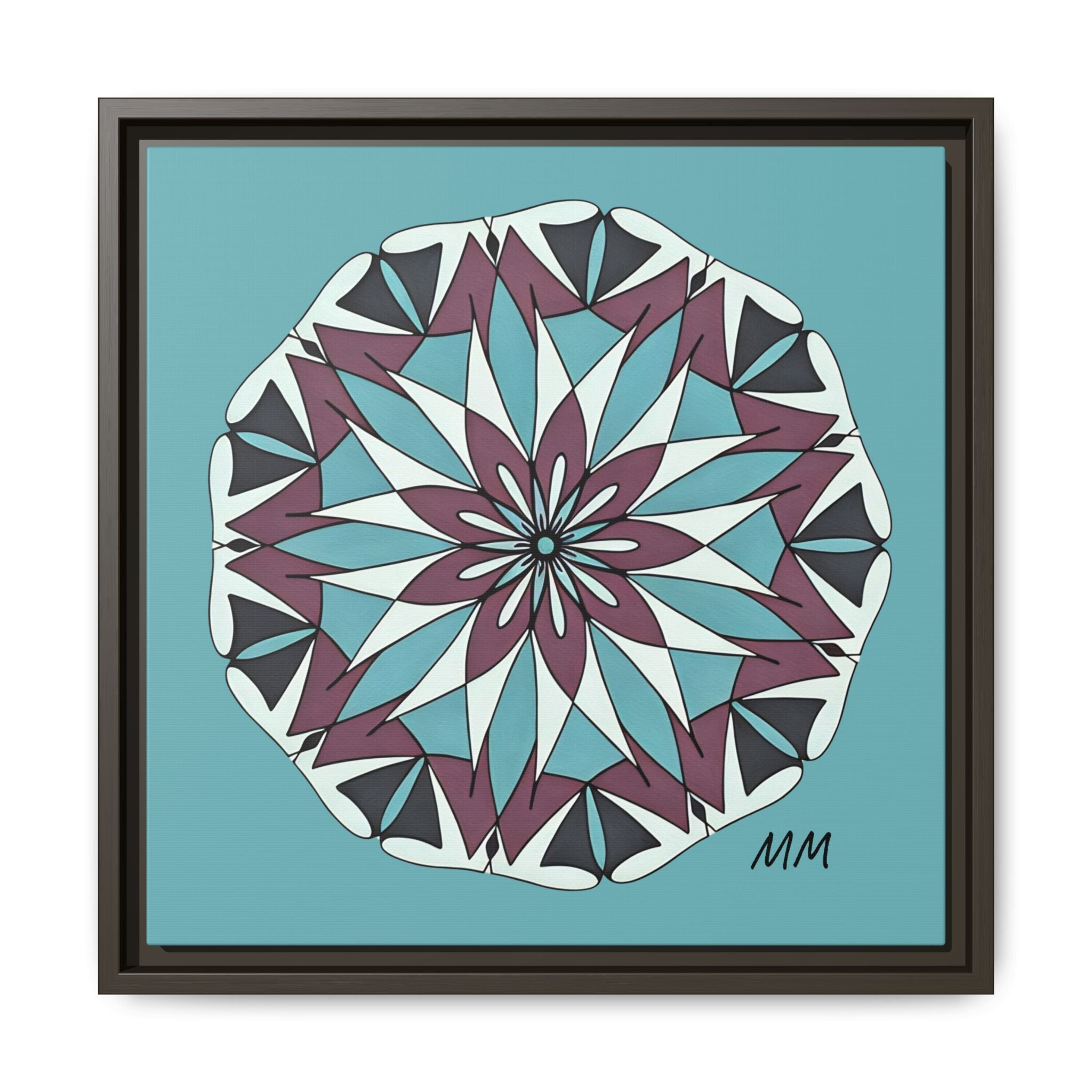 Milani Framed Mandala Canvas Wall Art — Teal & Plum Geometric Design