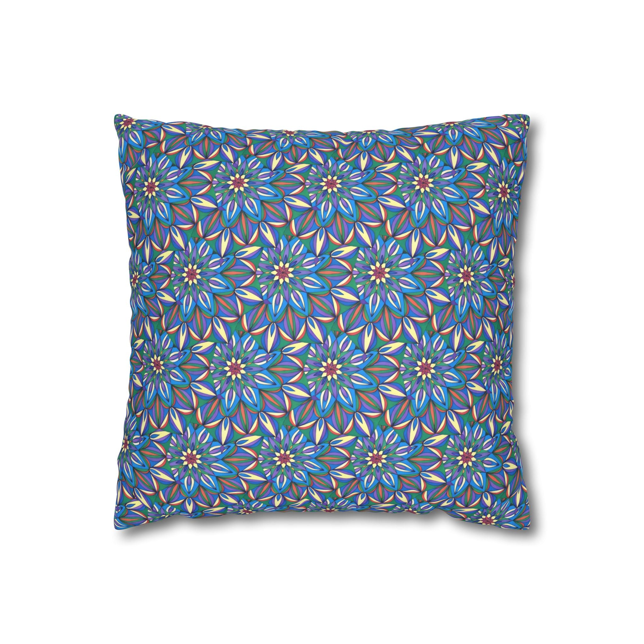 Faux Suede Pillowcase — Blue Floral Mandala Decorative Cushion Cover