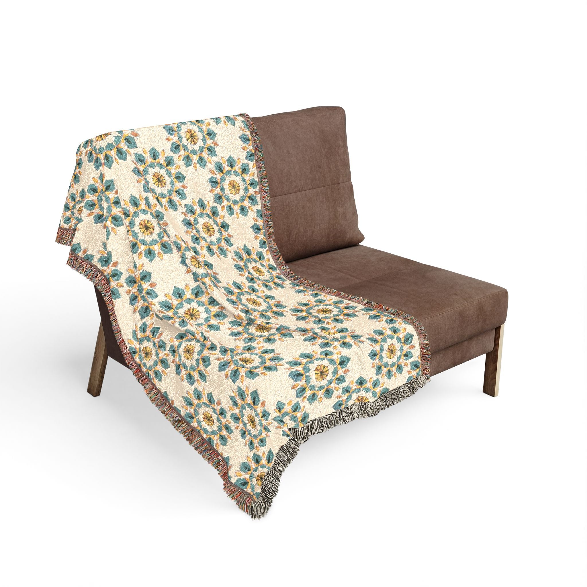 Daphne Mandala Art Woven Blanket — Boho Floral Medallion Throw Blanket (Reversible, Cozy Home Décor) by Infinite Hue