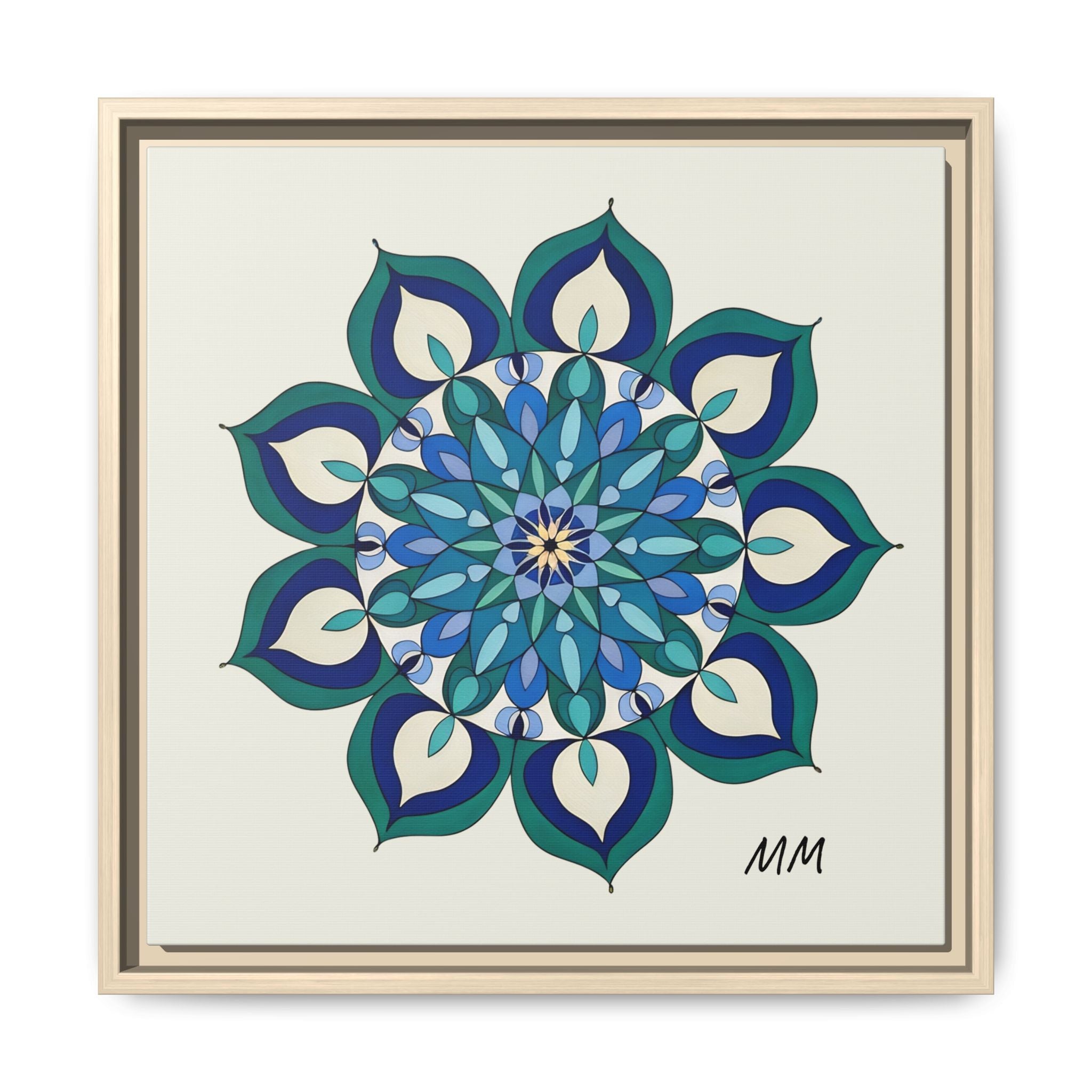 Lottie Framed Blue Green Mandala Wall Art — Matte Canvas Print
