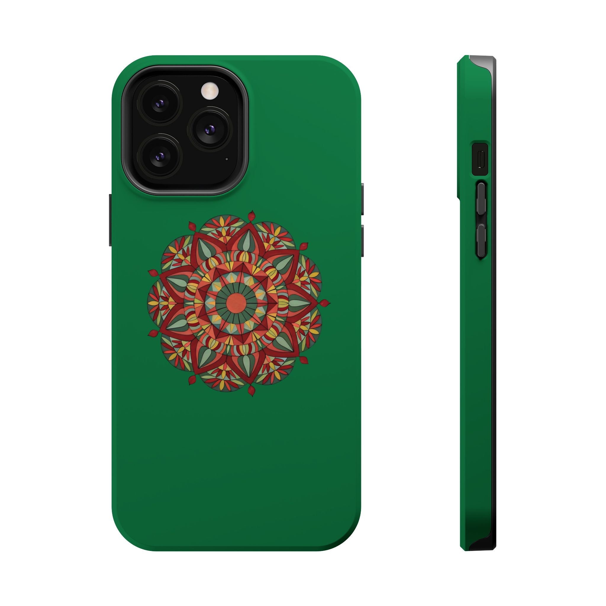 Thalia Mandala Art Impact-Resistant Magnetic Phone Case — Red Green Floral Mosaic
