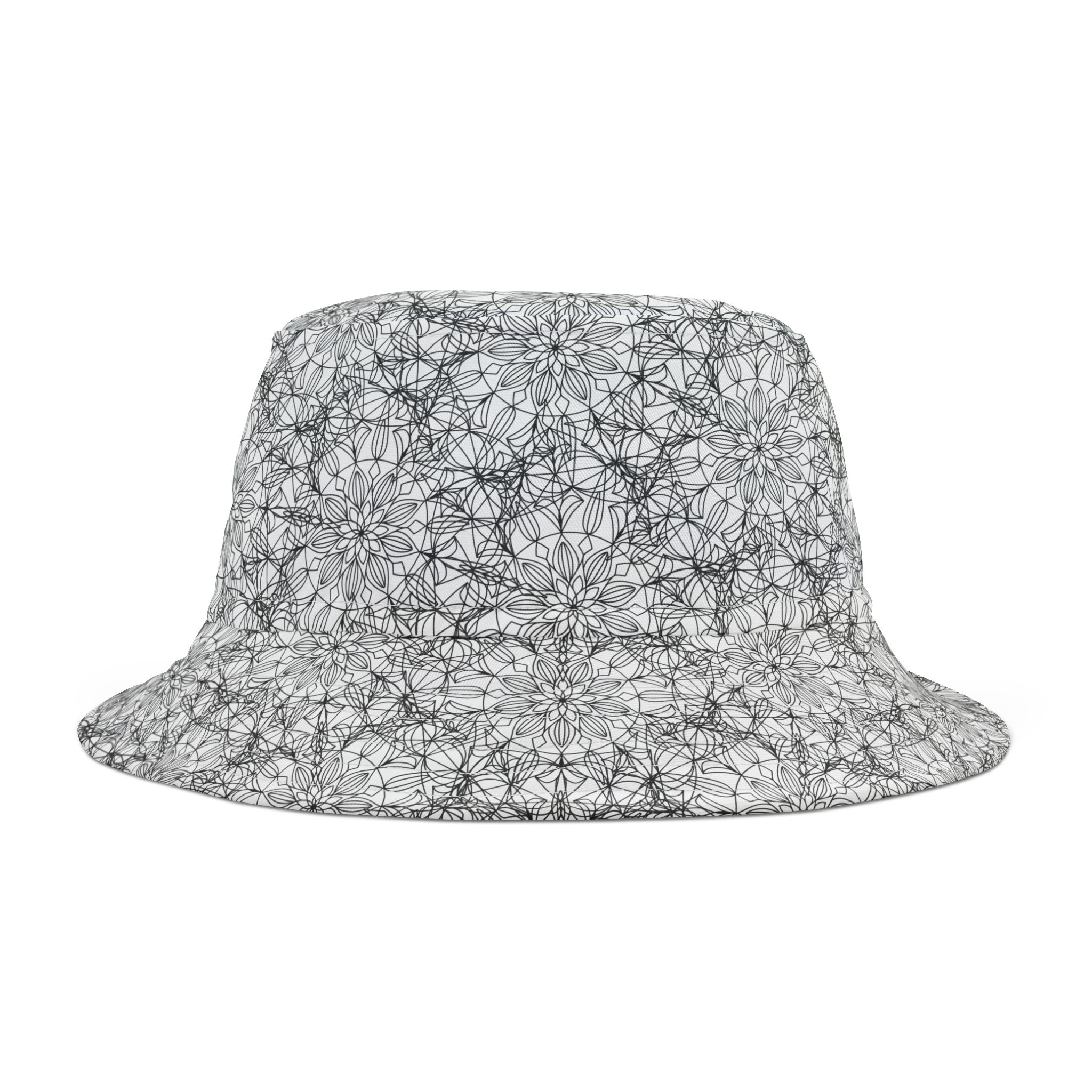 Howard Mandala Art Kaleidoscope Pattern Bucket Hat — Monochrome Geometric Sun Hat