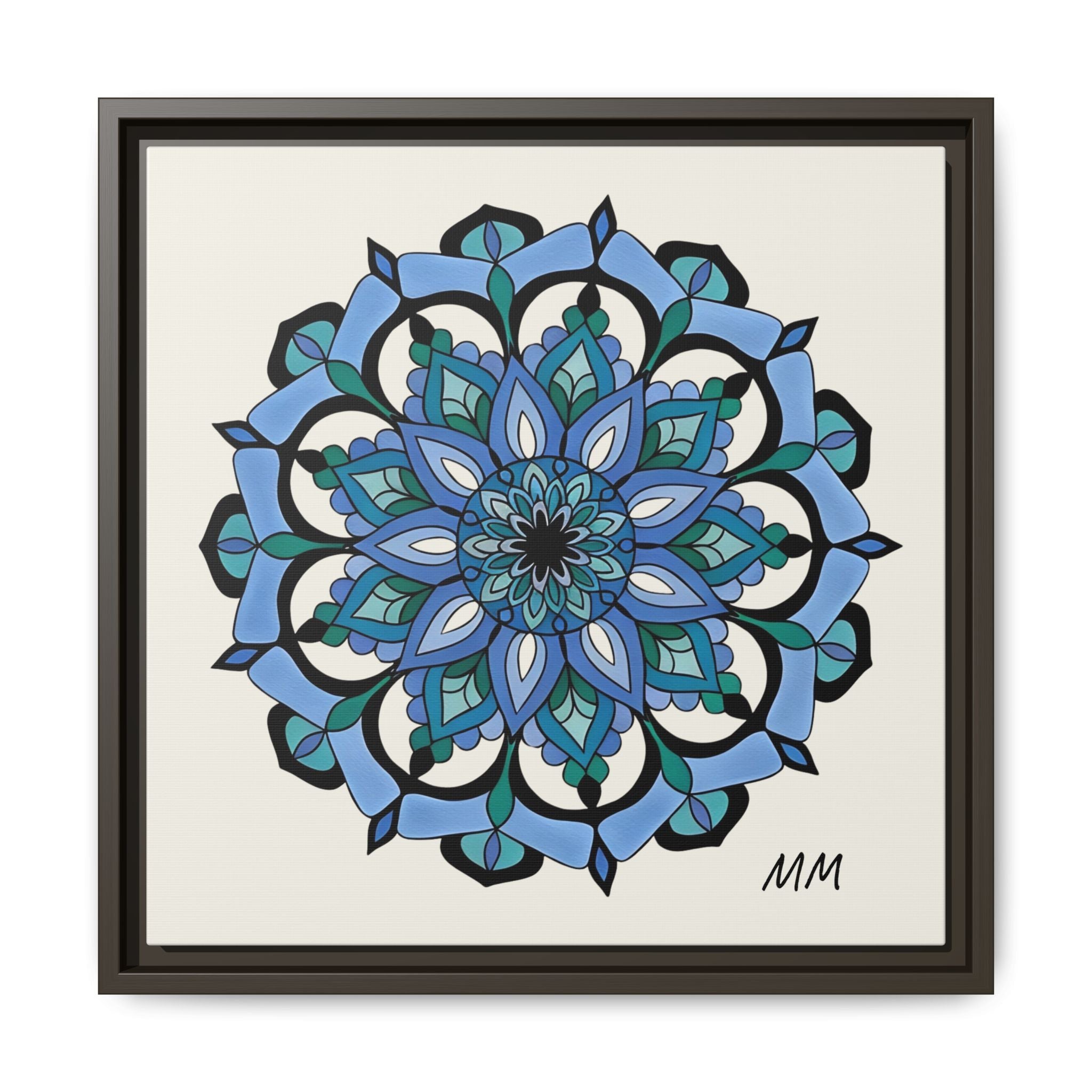 Leilani  Blue Floral Mandala Framed Canvas Art — Matte Multi-Color Wall Decor