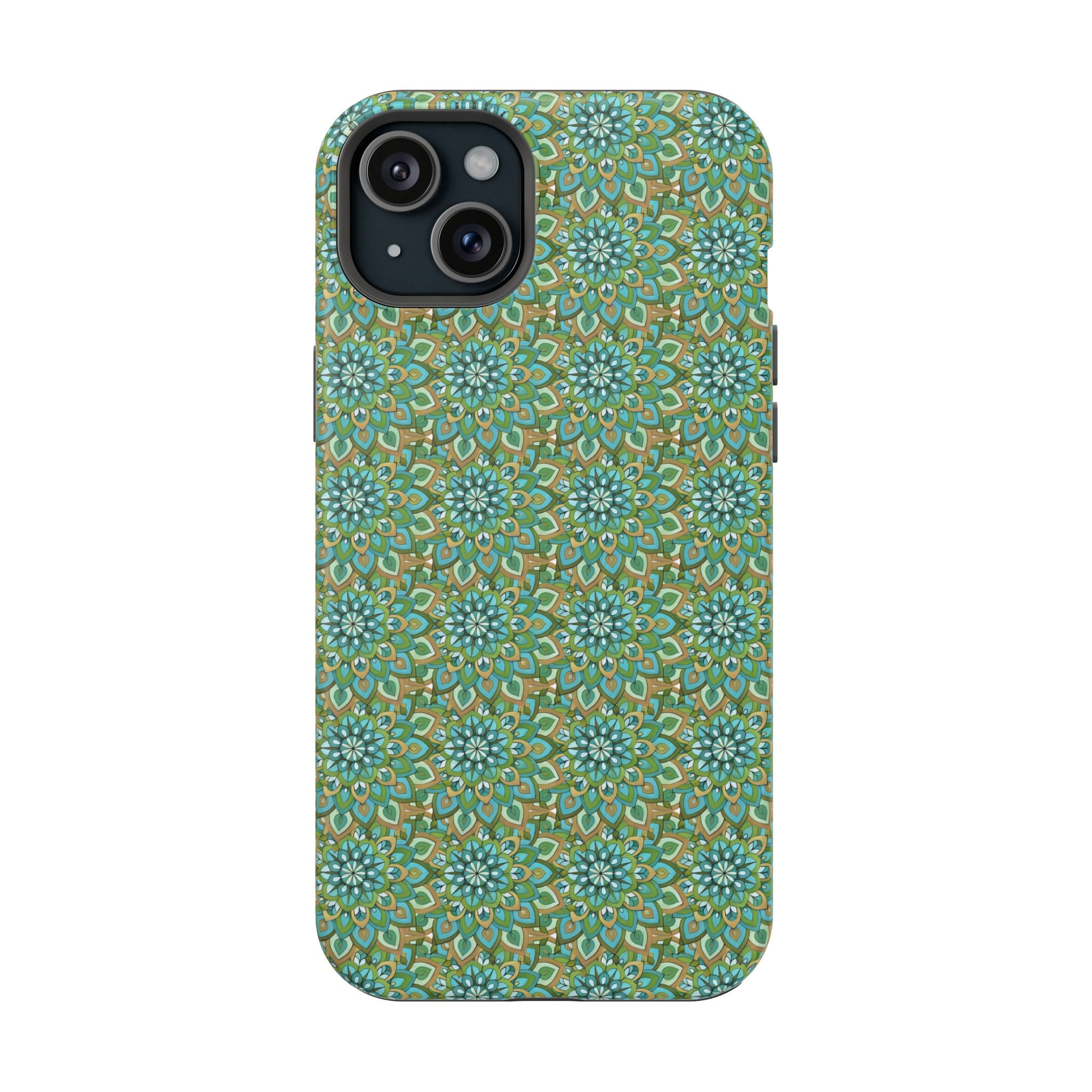 Mary Mandala Magnetic Impact-Resistant Phone Case — Green Floral Mandala Pattern