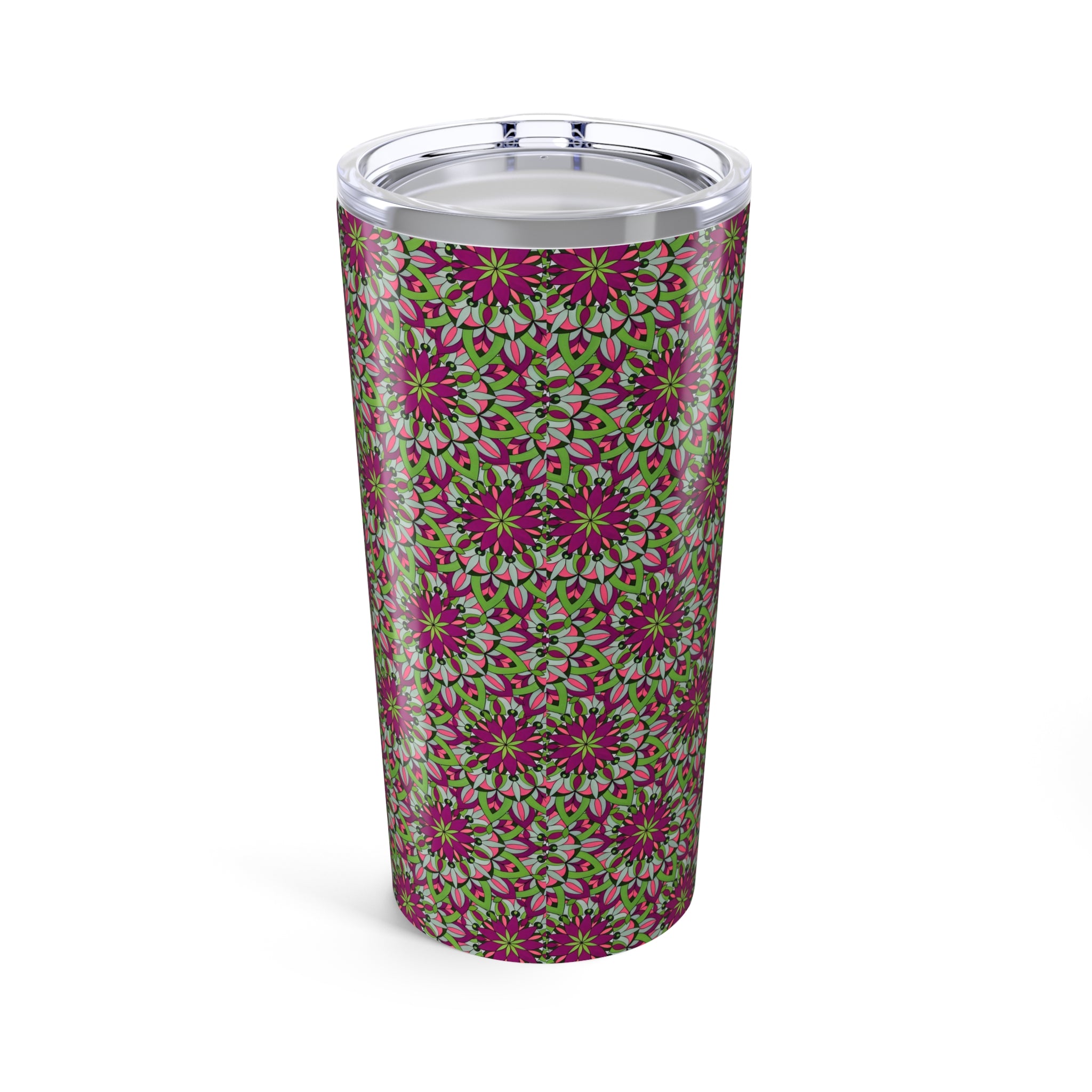 Cali Mandala 20oz Floral Kaleidoscope Tumbler — Insulated Pink & Green Mandala Design