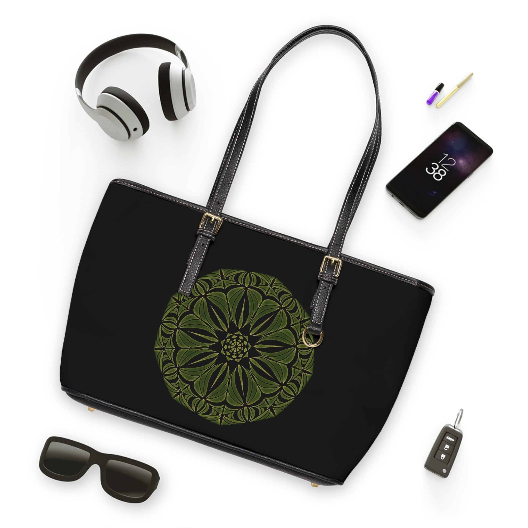 Romina Green Mandala PU Leather Shoulder Bag — Boho Floral Tote for Everyday & Gifts by Infinite Hue