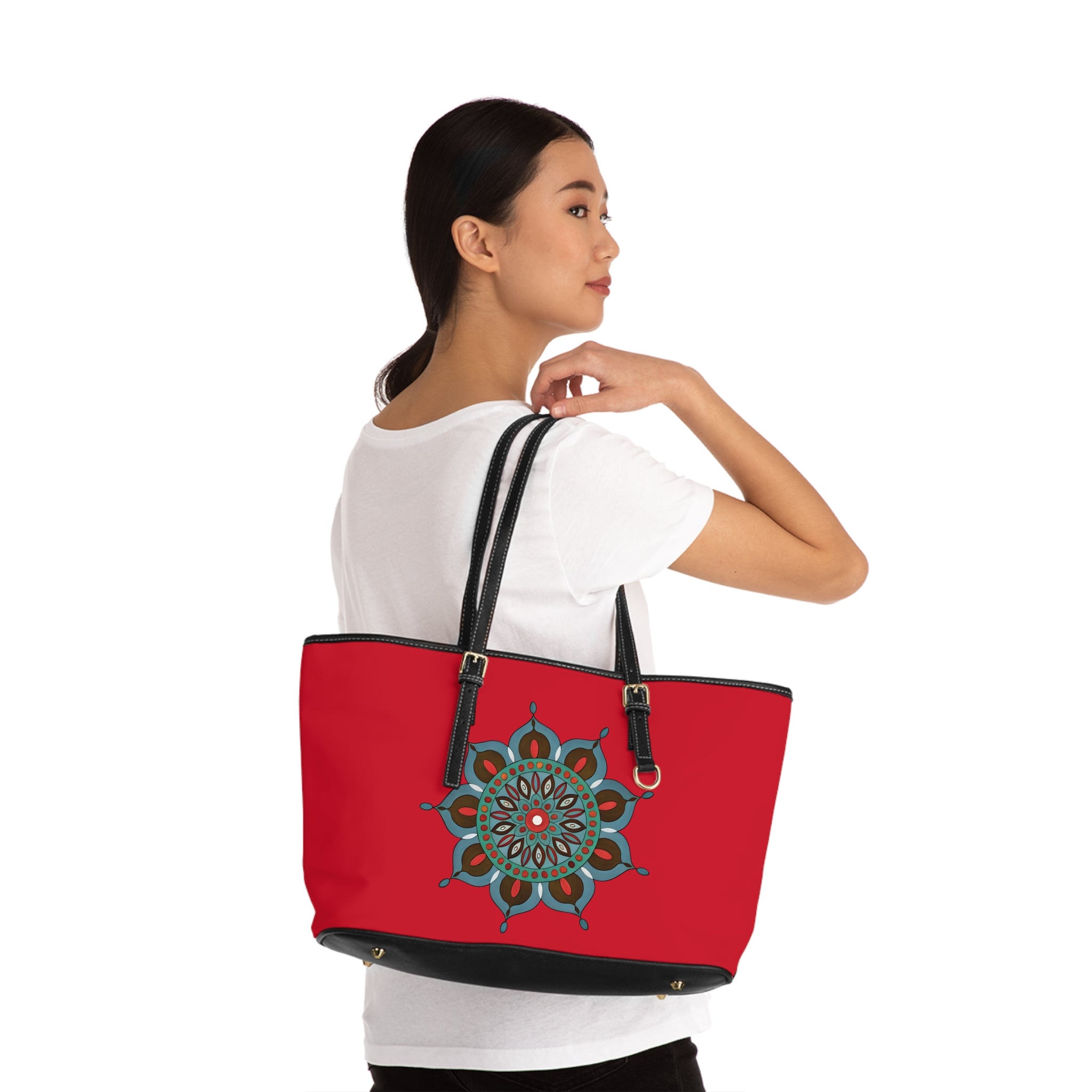 Everlee Red Mandala PU Shoulder Bag — Boho Chic Tote for Everyday & Travel