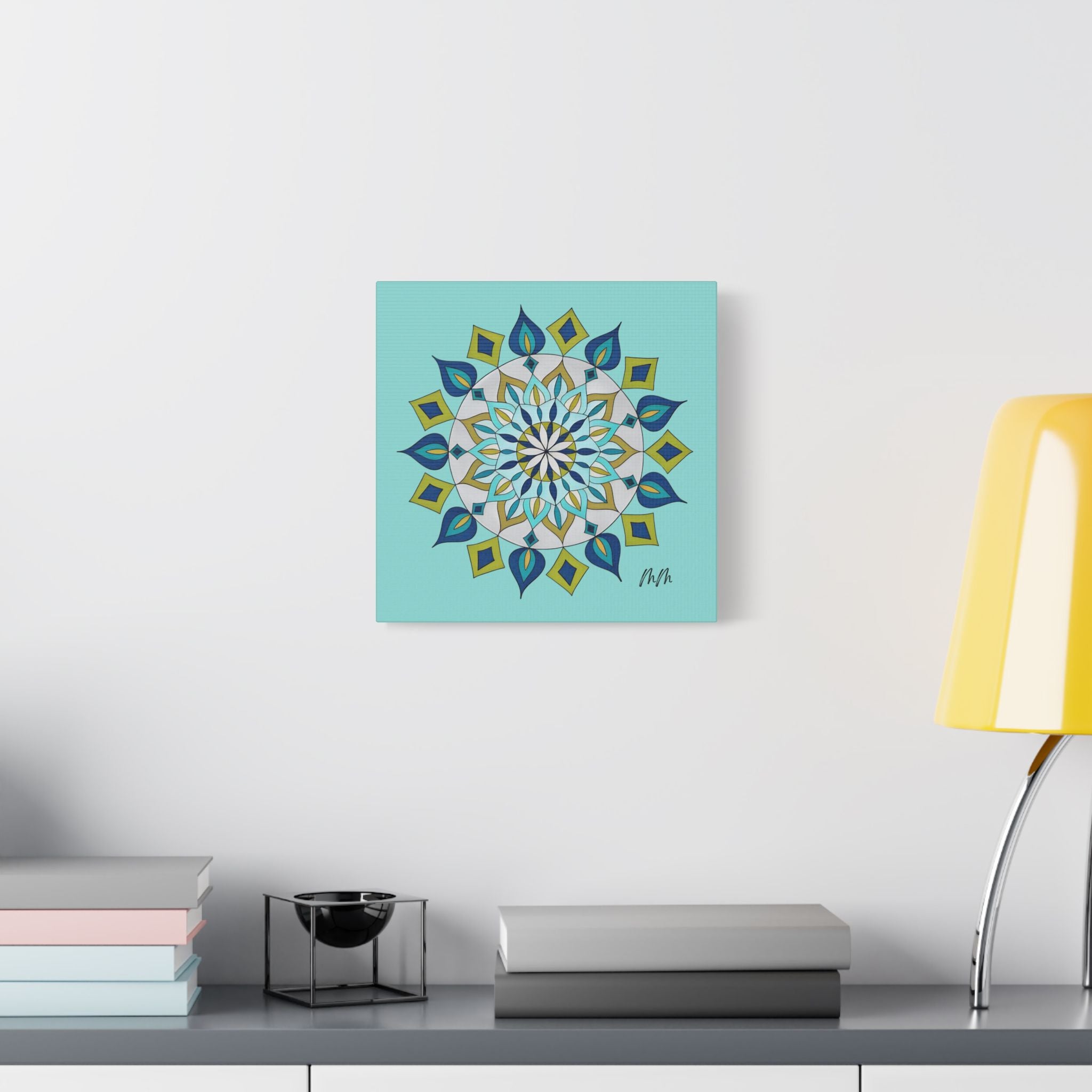 Emry Mandala Turquoise Satin Canvas Print — Geometric Wall Art