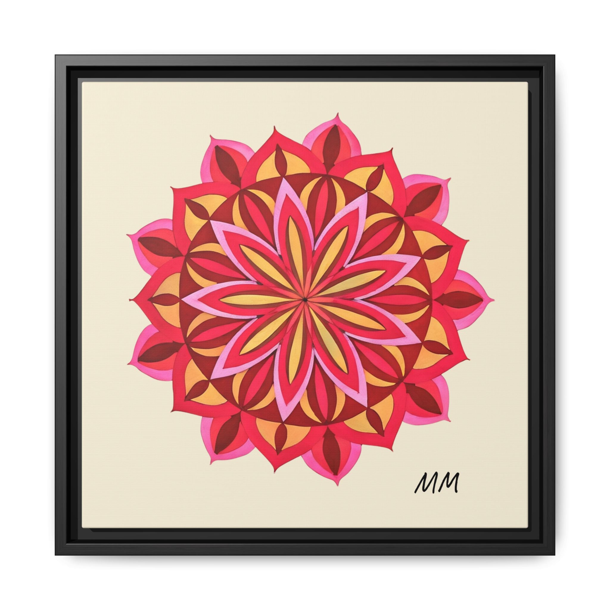 Elodie Framed Floral Mandala Canvas Art — Pink & Red Decorative Wall Print