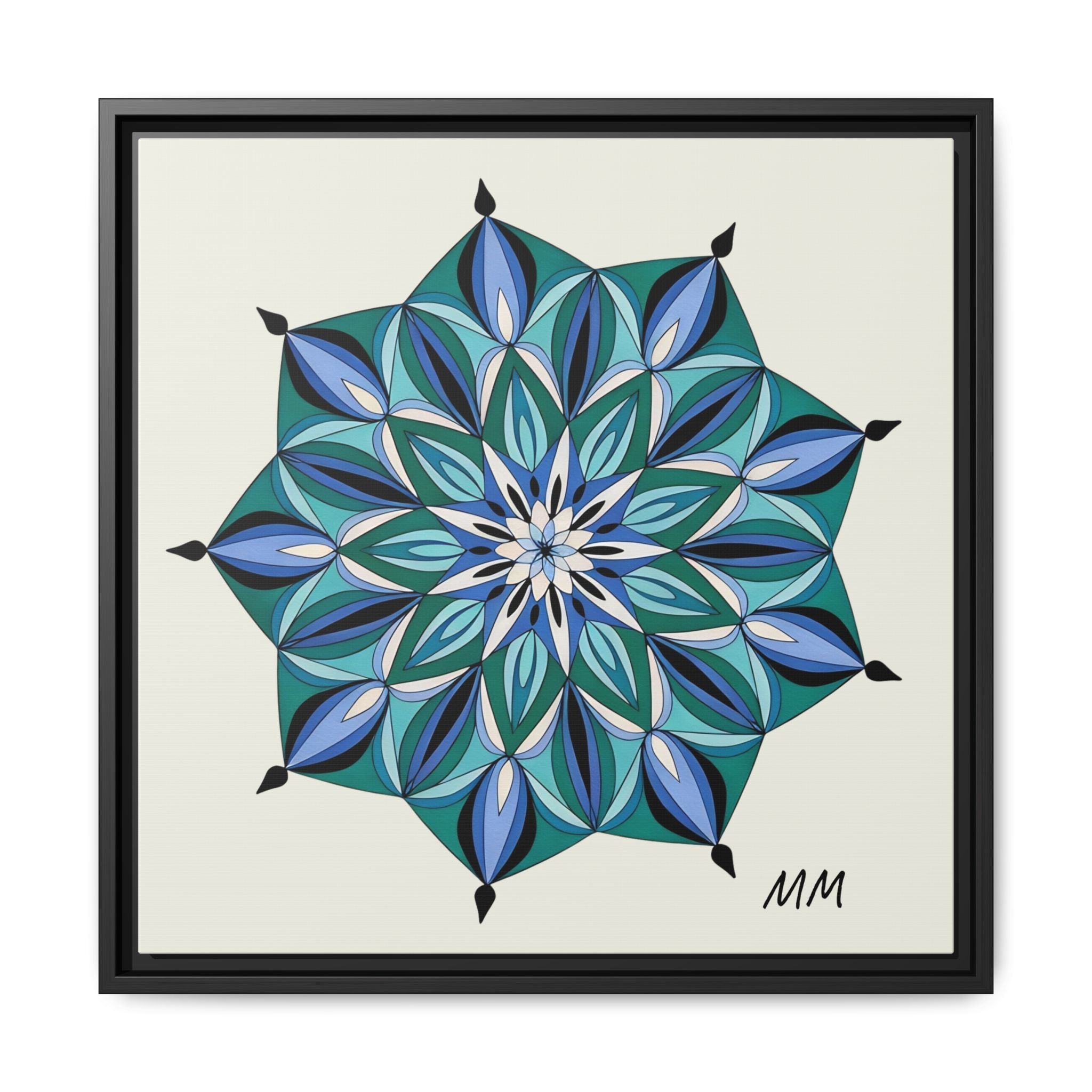Arabella Blue Green Mandala Framed Canvas Print — Modern Geometric Wall Art