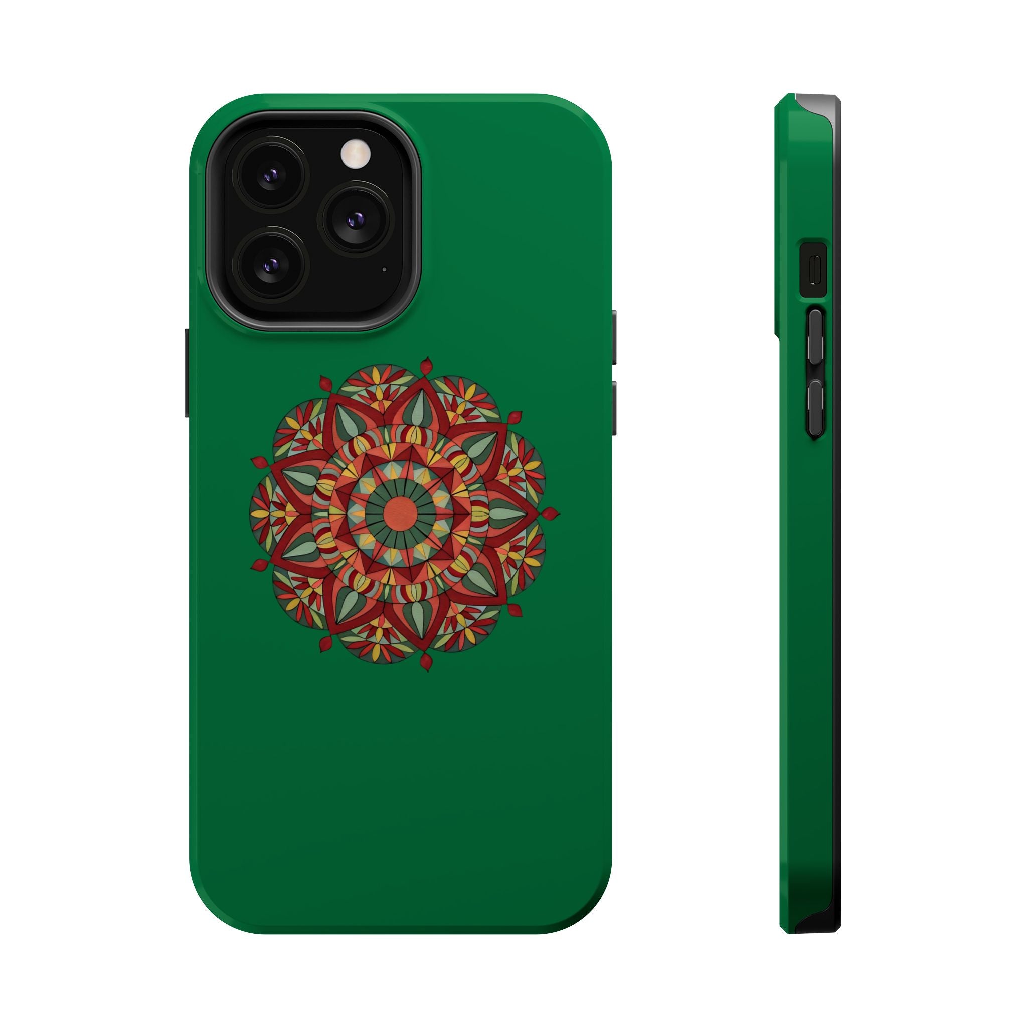 Thalia Mandala Art Impact-Resistant Magnetic Phone Case — Red Green Floral Mosaic