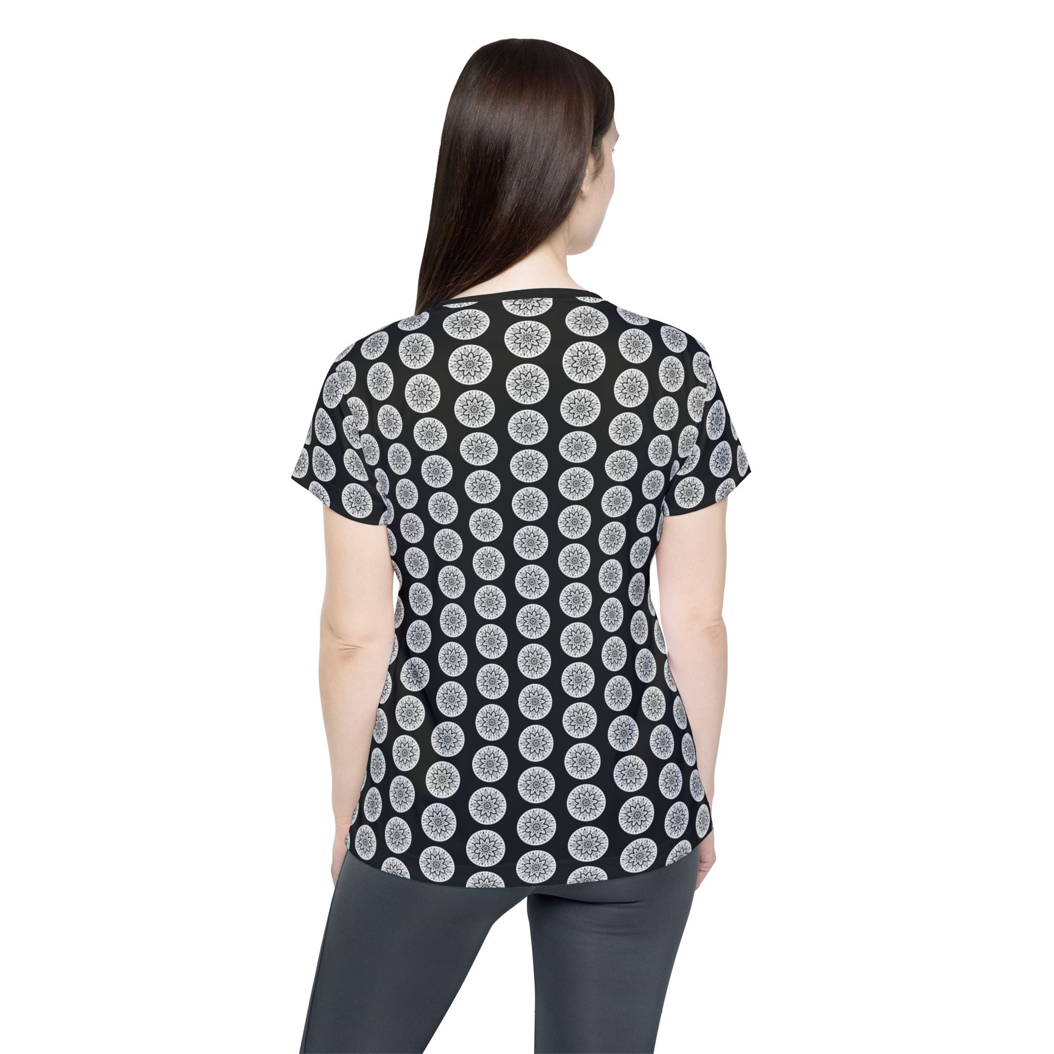Martin Mandala Women's Athletic Jersey — Black & White Geometric Circle All-Over Print